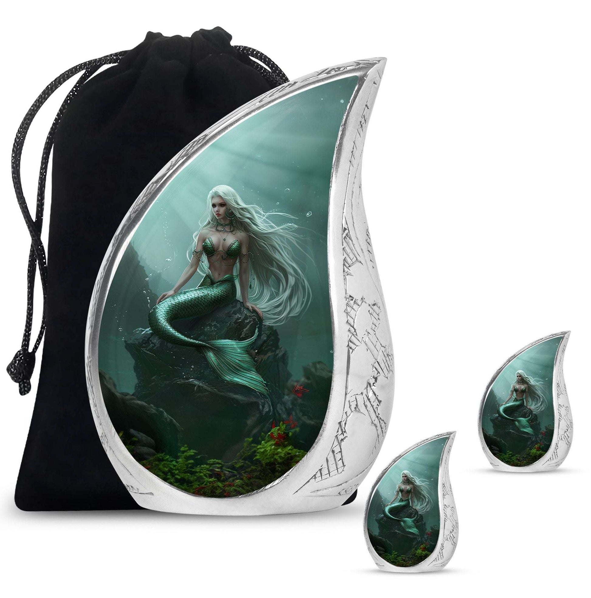 Mermaid Theme Large Urn With 2 Keepsake Urn