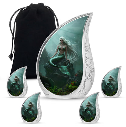Mermaid Theme Large Urn With 4 Keepsake Urn
