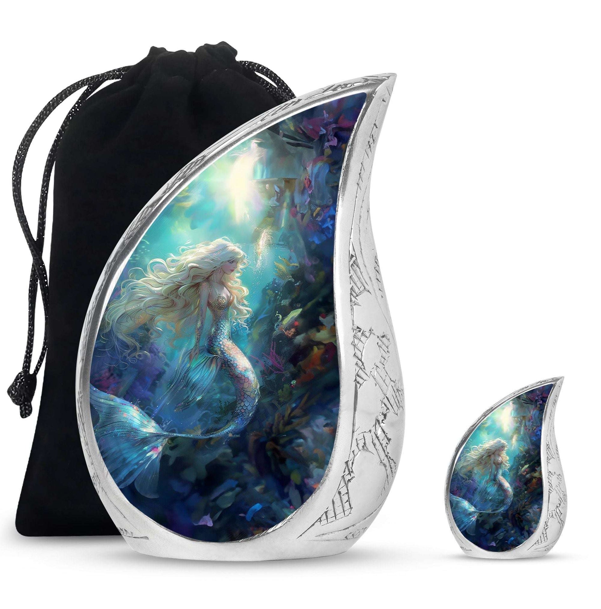 Mermaid Theme Large Urn With 1 Keepsake Urn