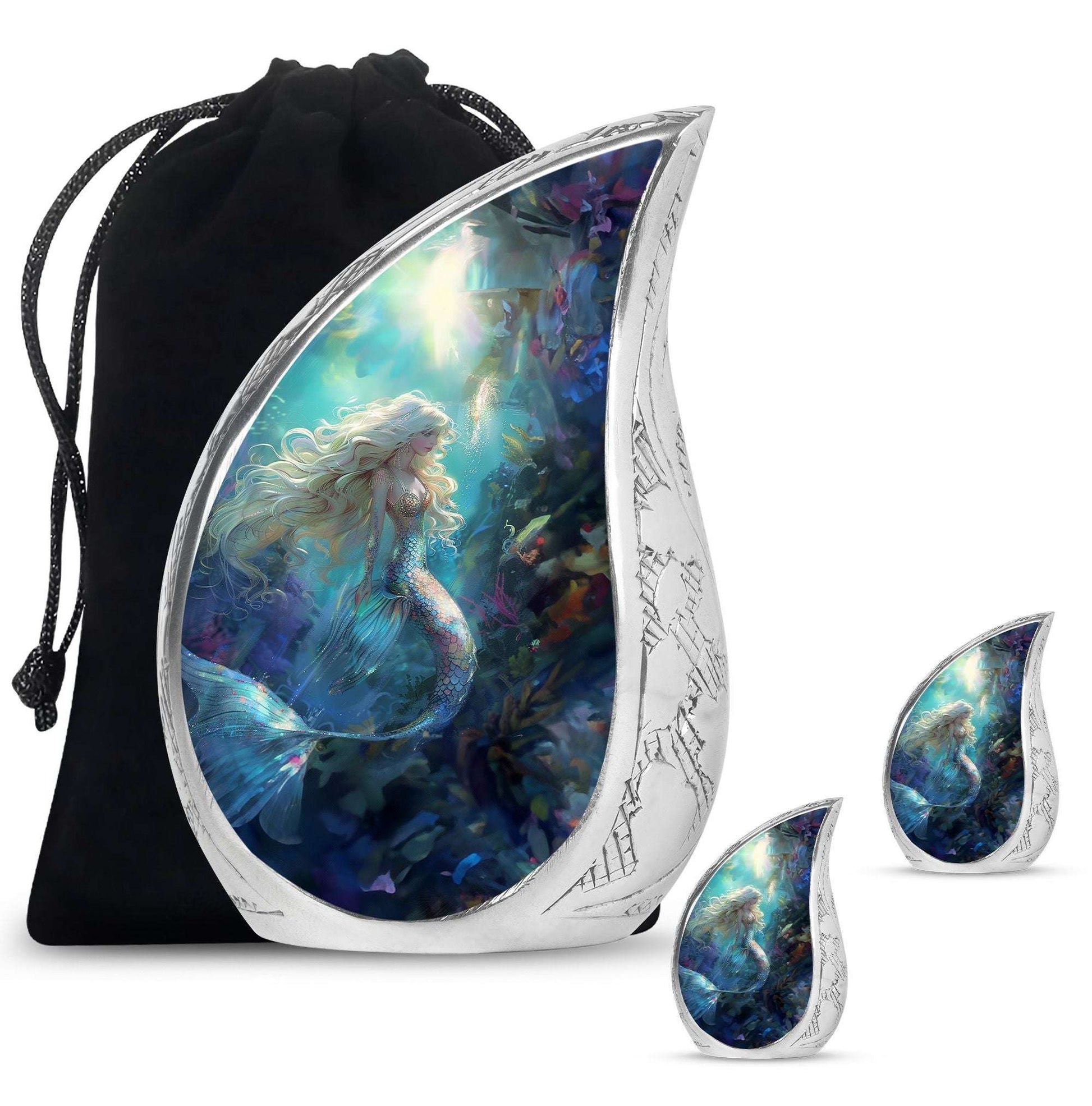 Mermaid Theme Large Urn With 2 Keepsake Urn