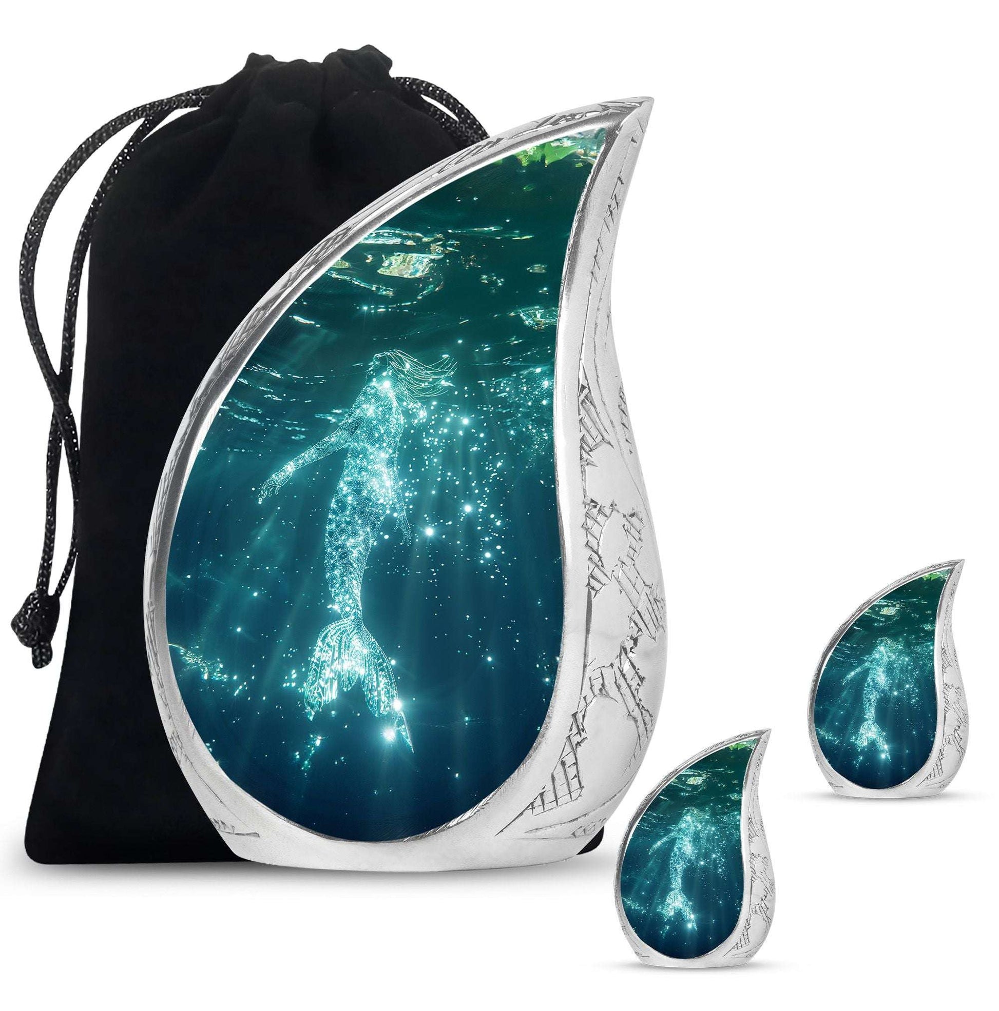 Mermaid Theme Large Urn With 2 Keepsake Urn