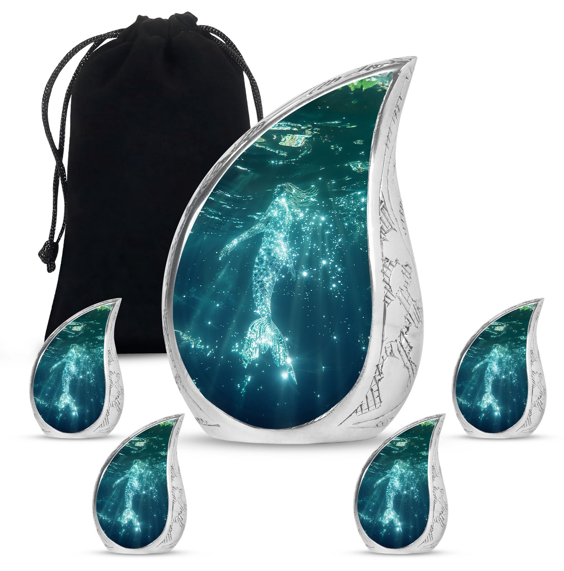 Mermaid Theme Large Urn With 4 Keepsake Urn