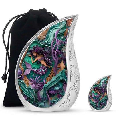 Mermaid Theme Large Urn With 1 Keepsake Urn