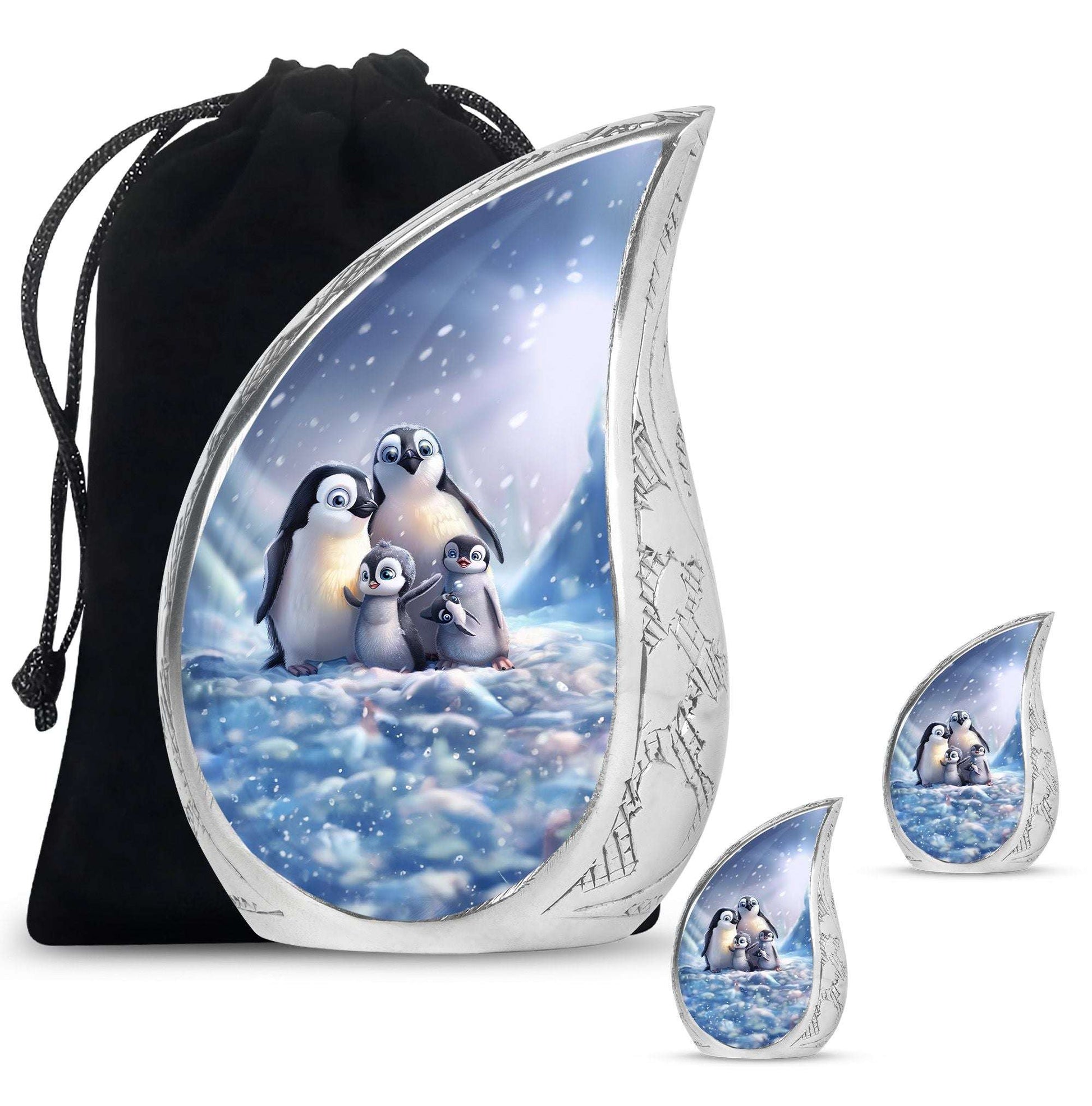 Penguin Theme Large Urn With 2 Keepsake Urn
