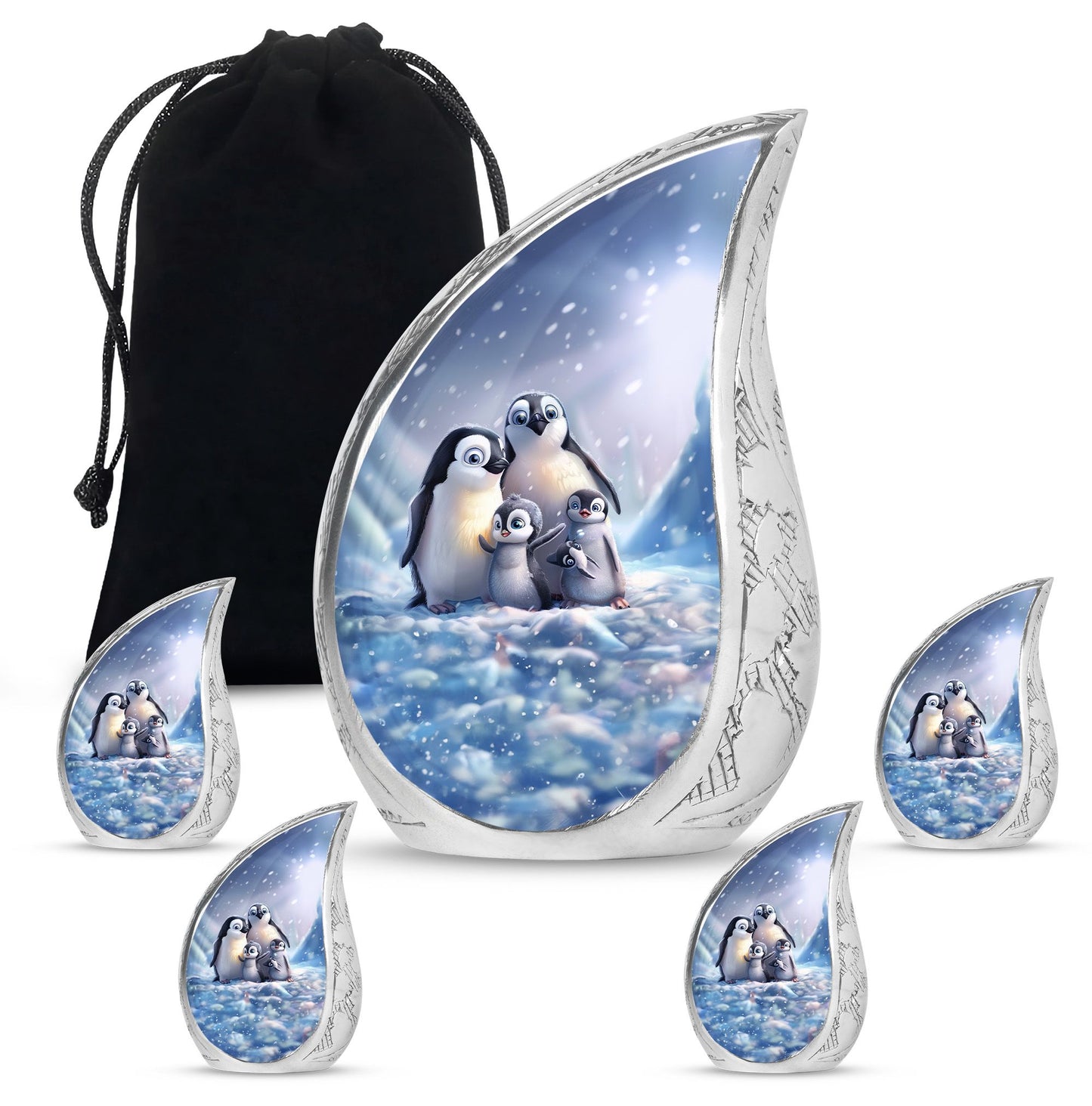 Penguin Theme Large Urn With 4 Keepsake Urn