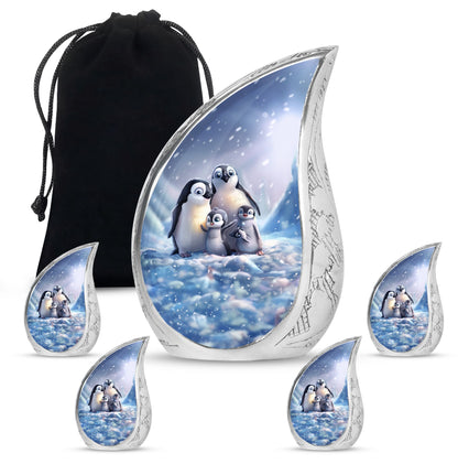 Penguin Theme Large Urn With 4 Keepsake Urn