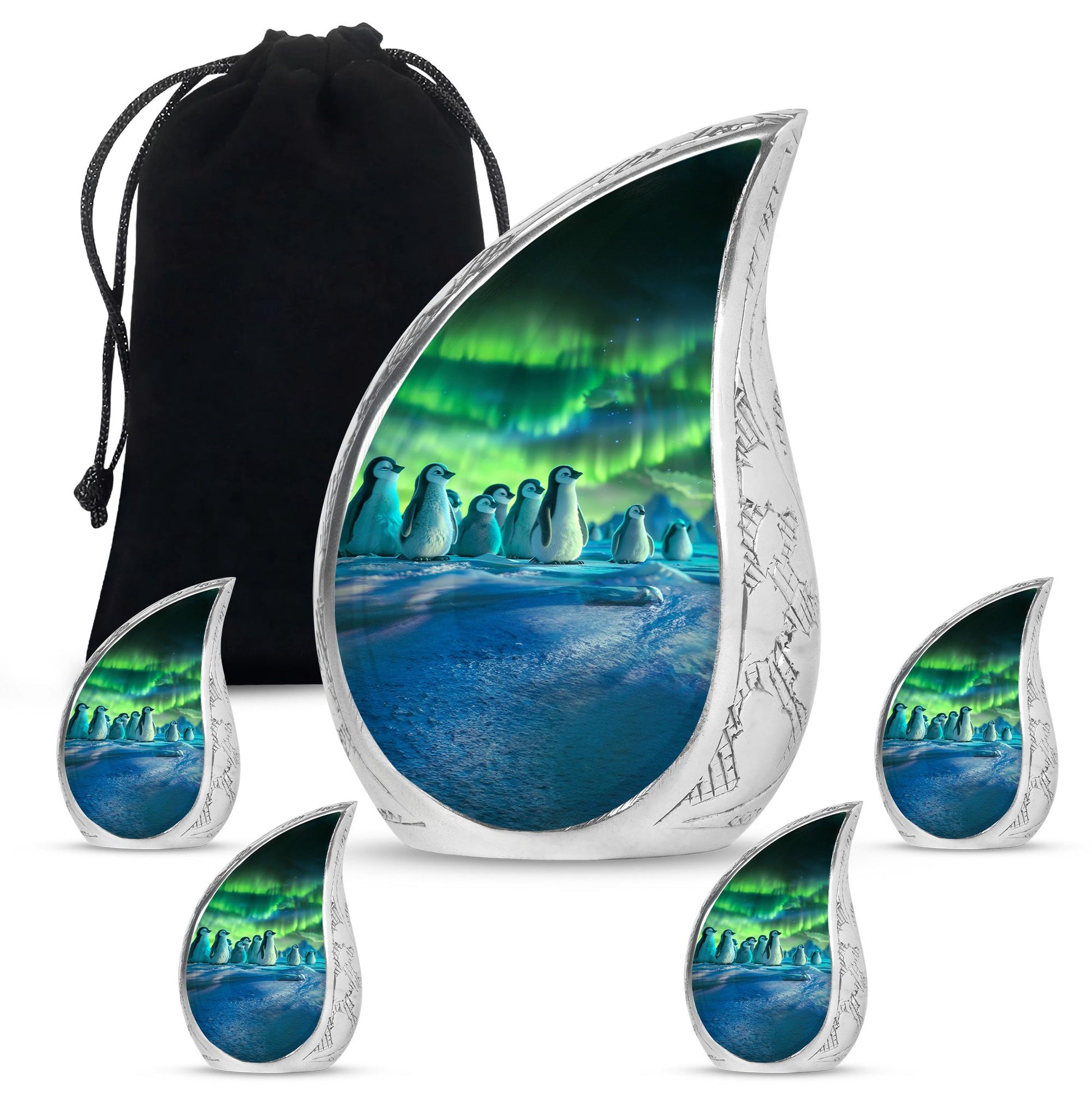 Penguin Theme Large Urn With 4 Keepsake Urn