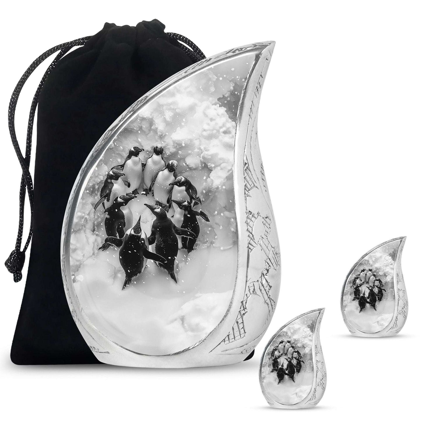 Penguin Theme Large Urn With 2 Keepsake Urn