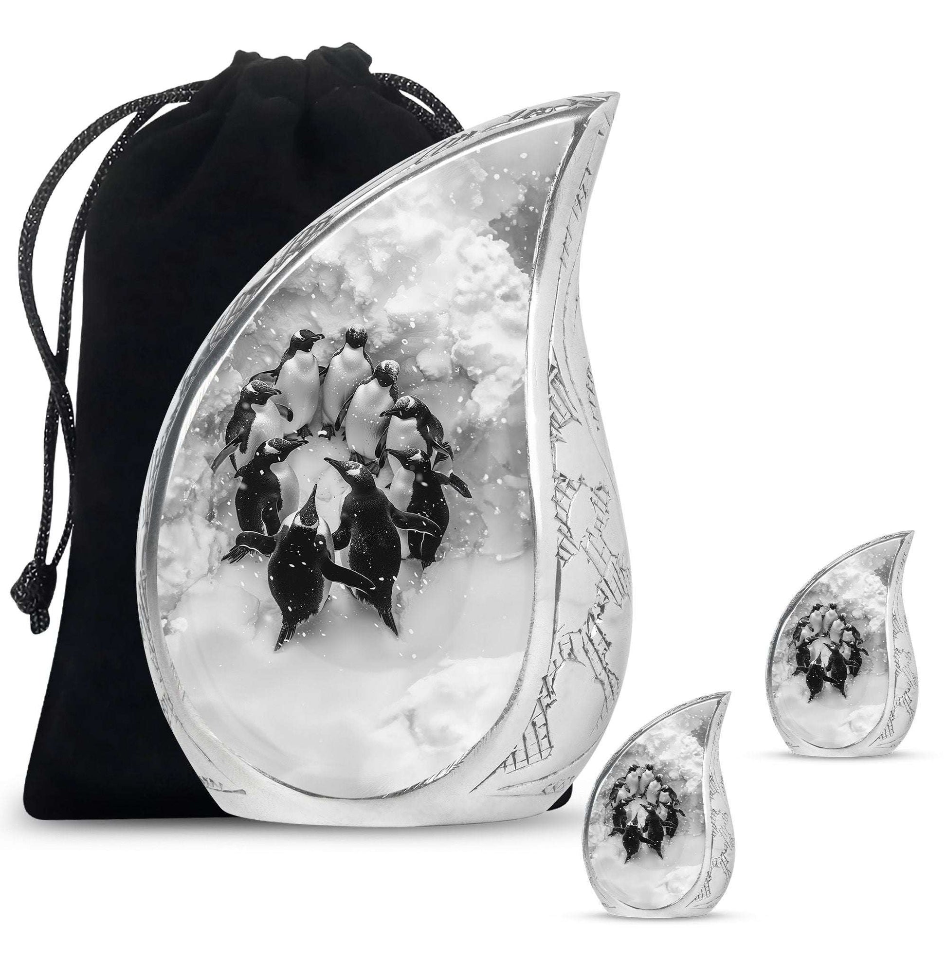 Penguin Theme Large Urn With 2 Keepsake Urn