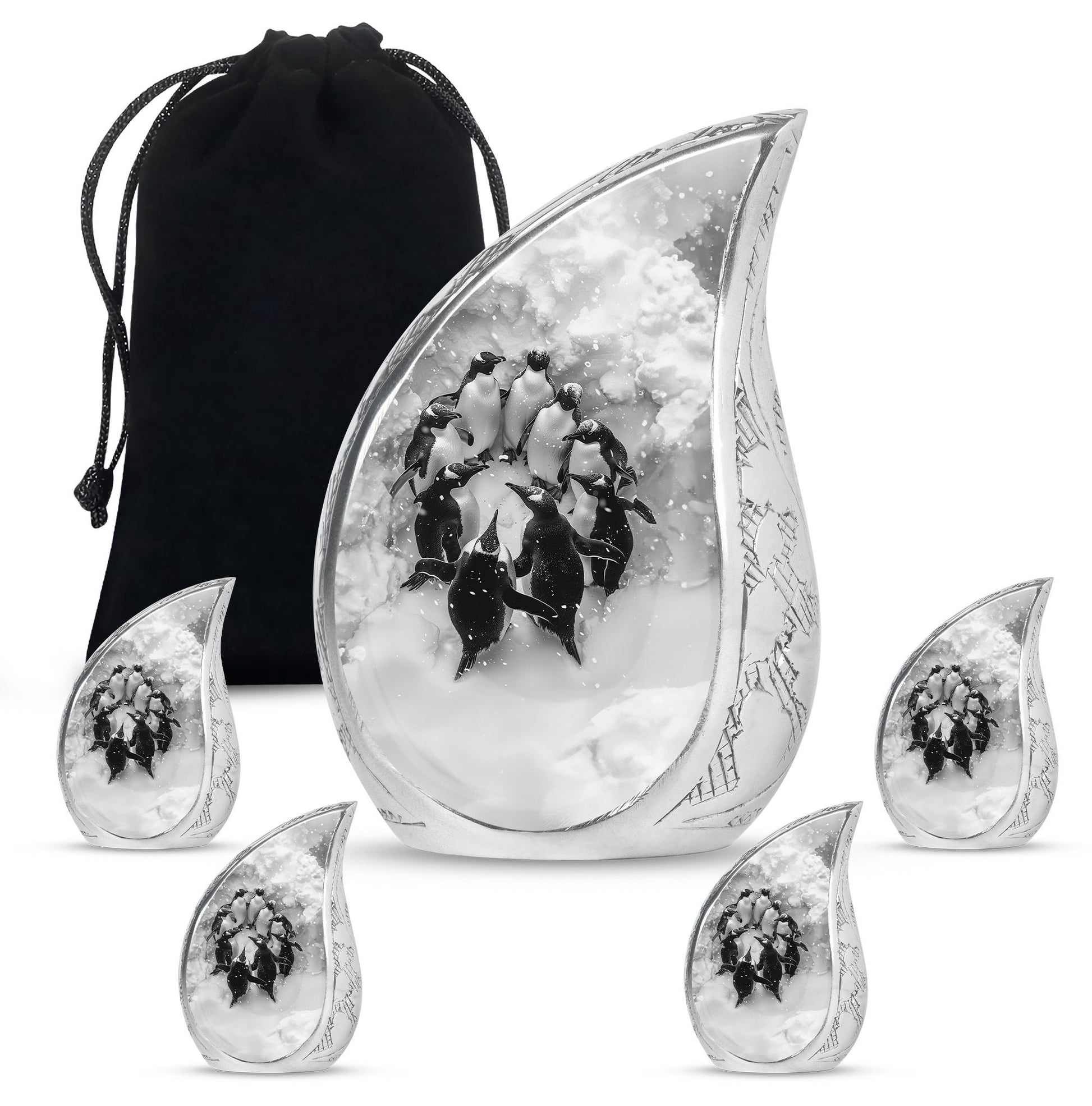 Penguin Theme Large Urn With 4 Keepsake Urn