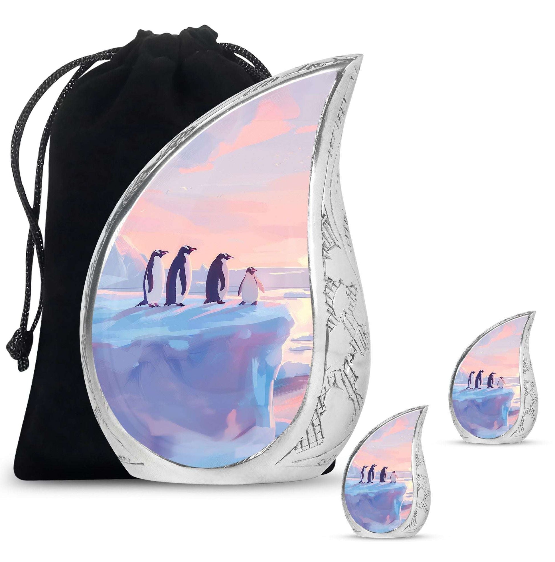 Penguin Theme Large Urn With 2 Keepsake Urn