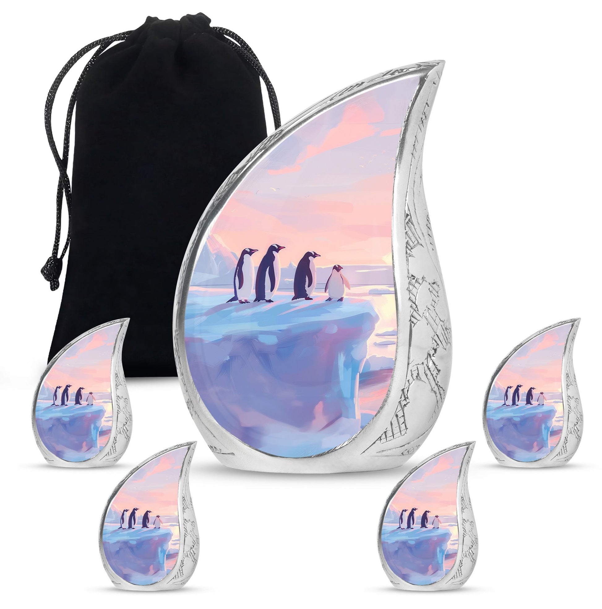 Penguin Theme Large Urn With 4 Keepsake Urn