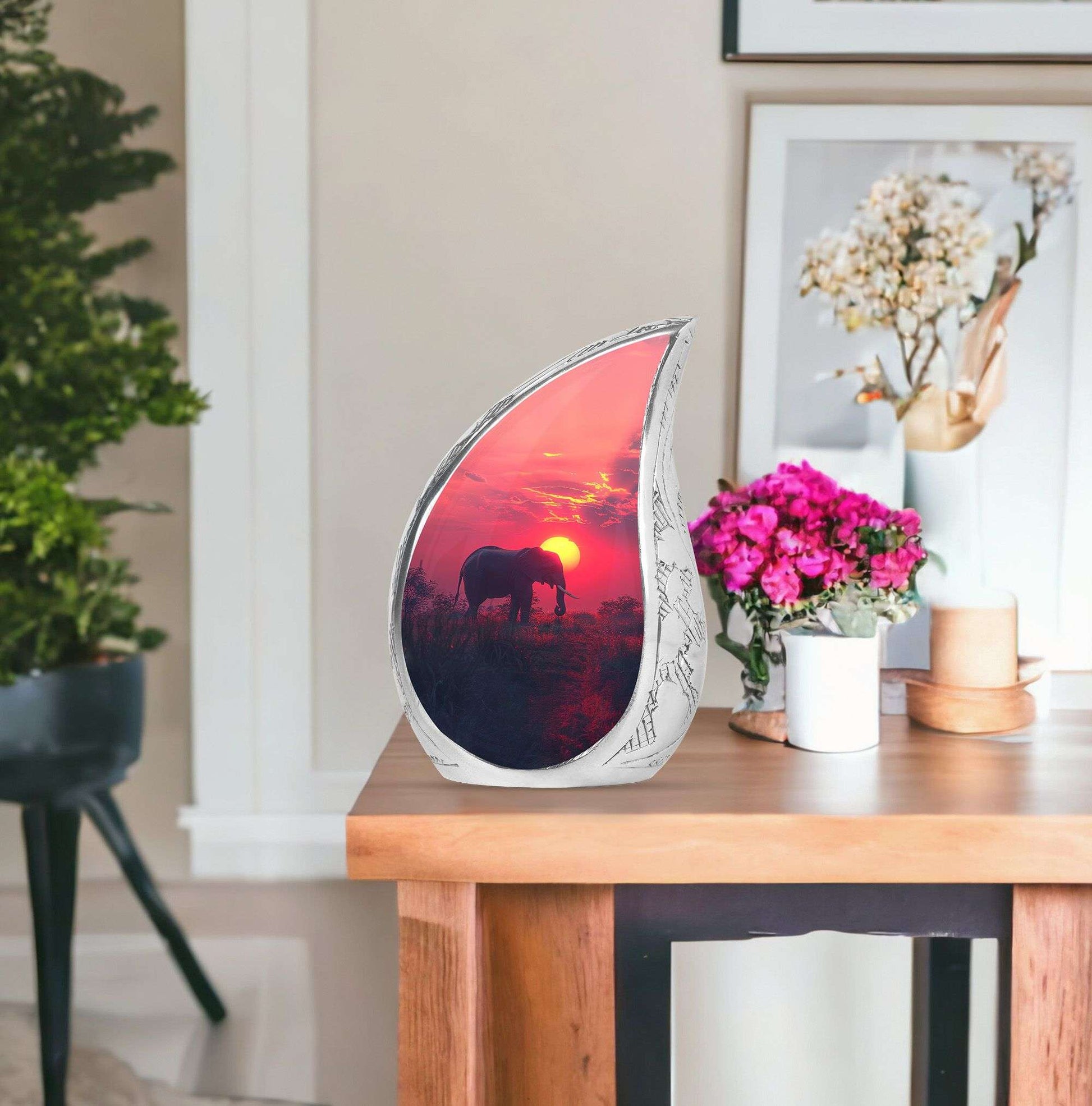 Elephant Theme Large Urn With 1 Keepsake Urn