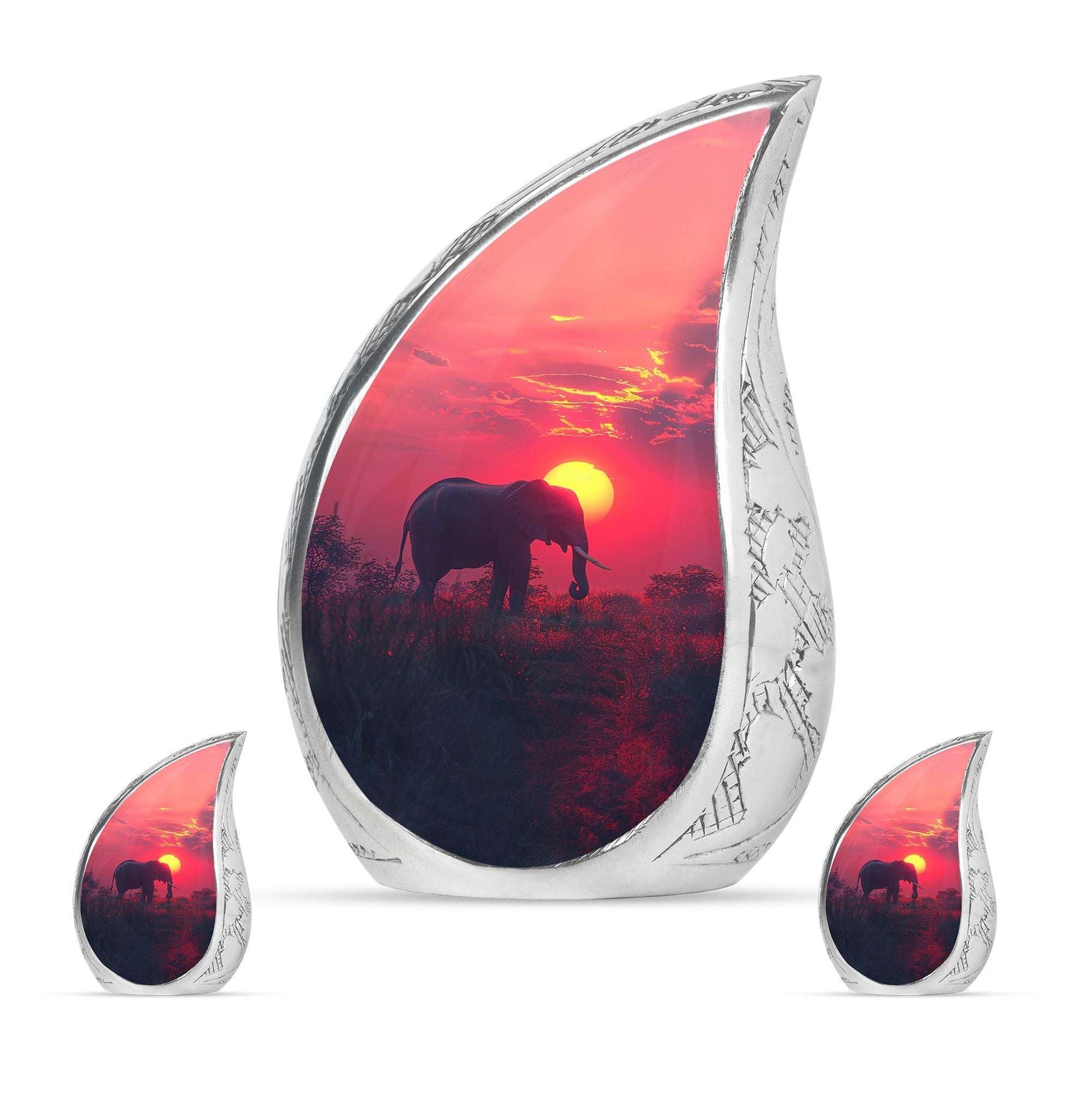 Elephant Theme Large Urn With 2 Keepsake Urn