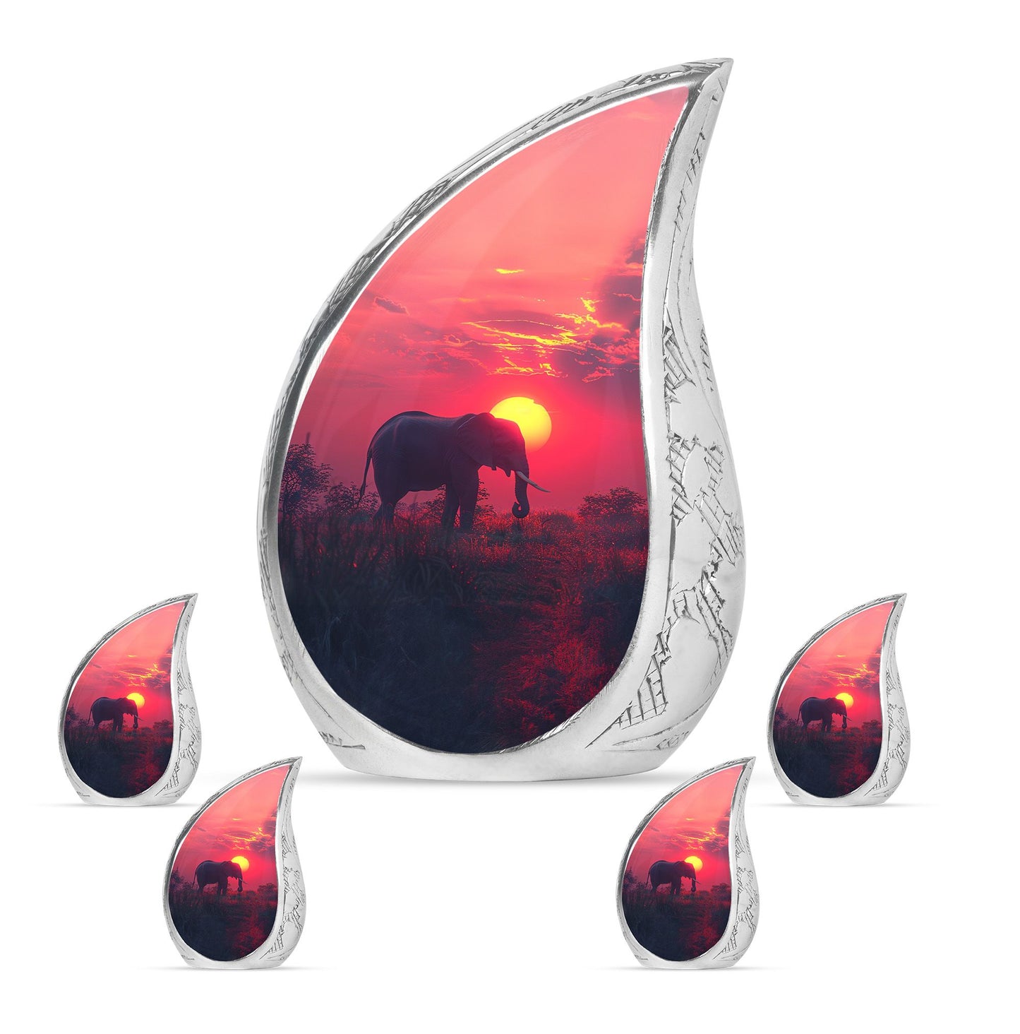 Elephant Theme Large Urn With 4 Keepsake Urn