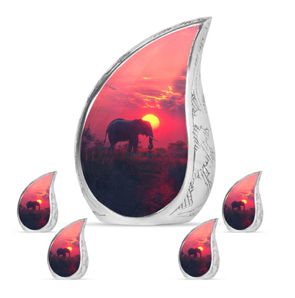 Elephant Theme Large Urn With 4 Keepsake Urn