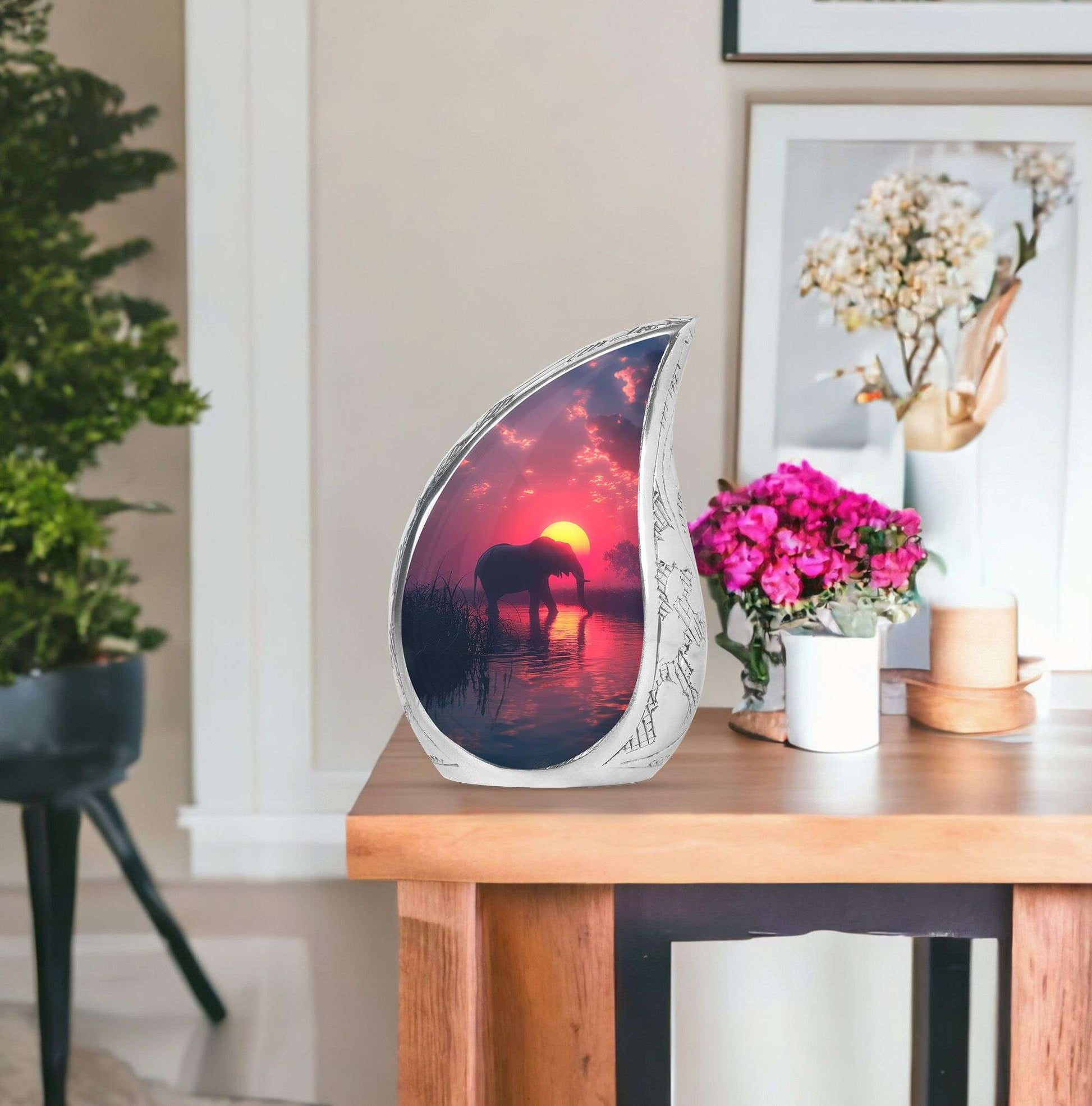 Elephant Theme Large Urn With 1 Keepsake Urn