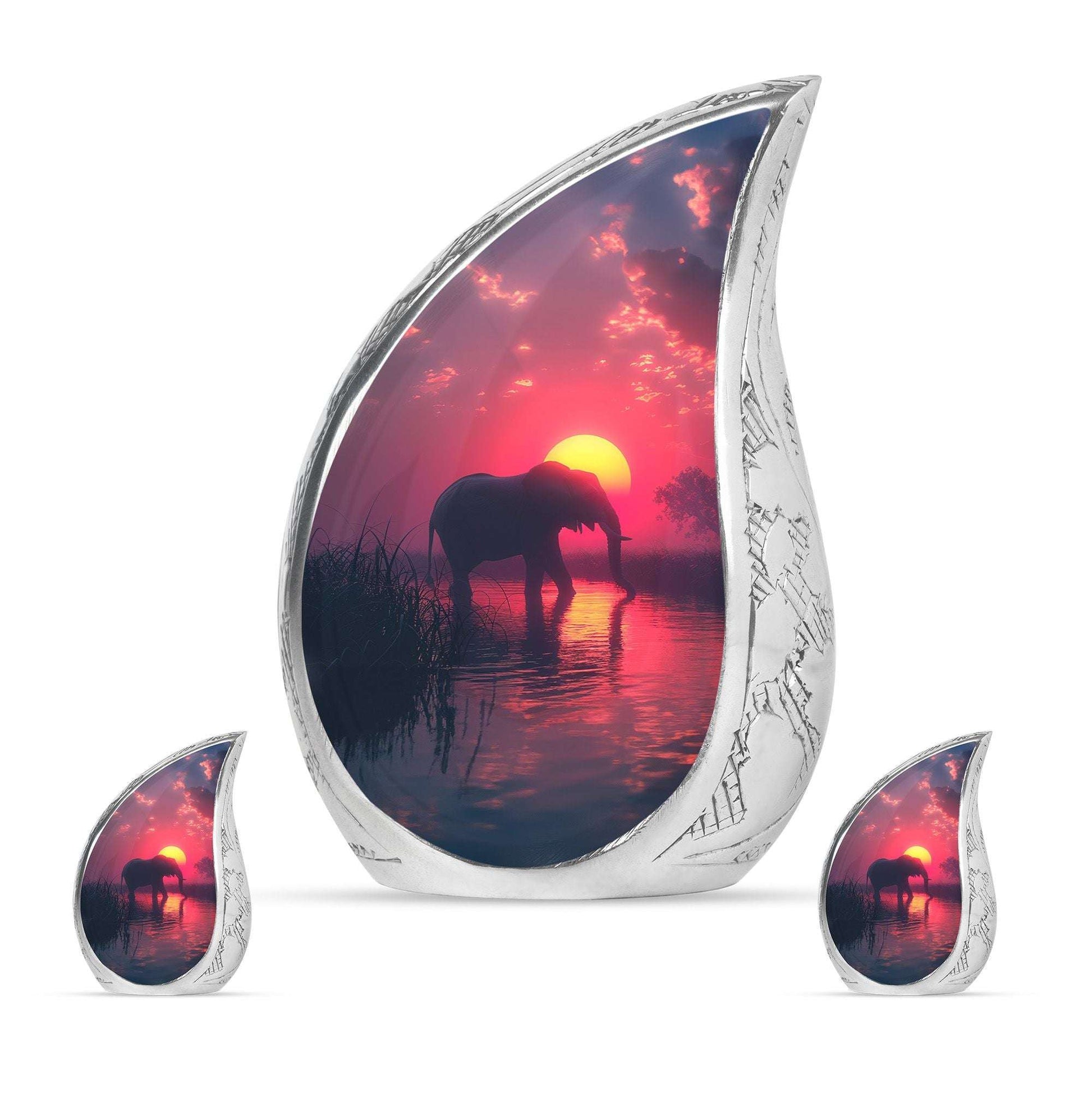 Elephant Theme Large Urn With 2 Keepsake Urn