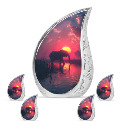 Elephant Theme Large Urn With 4 Keepsake Urn