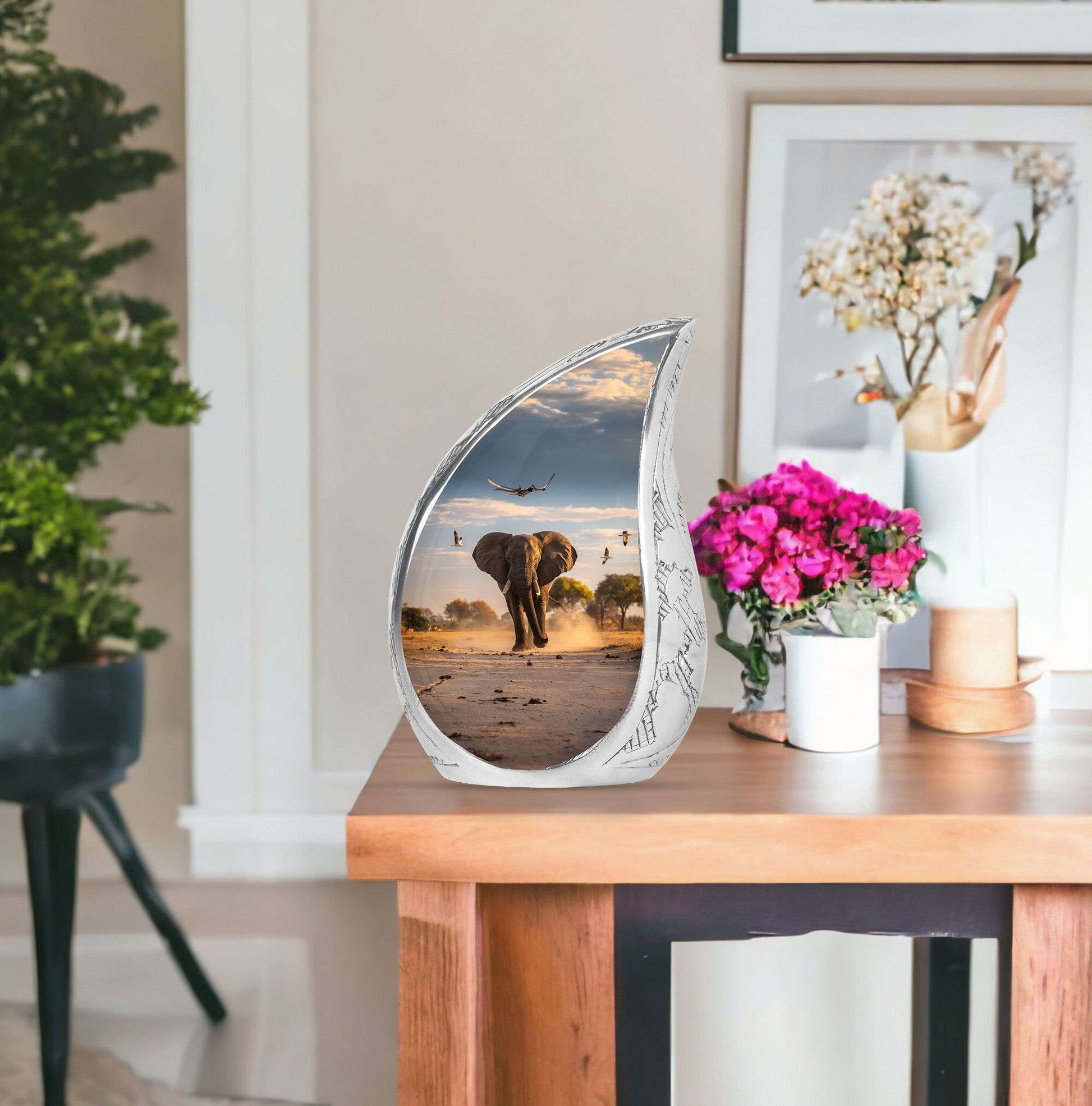 Elephant Theme Large Urn With 1 Keepsake Urn