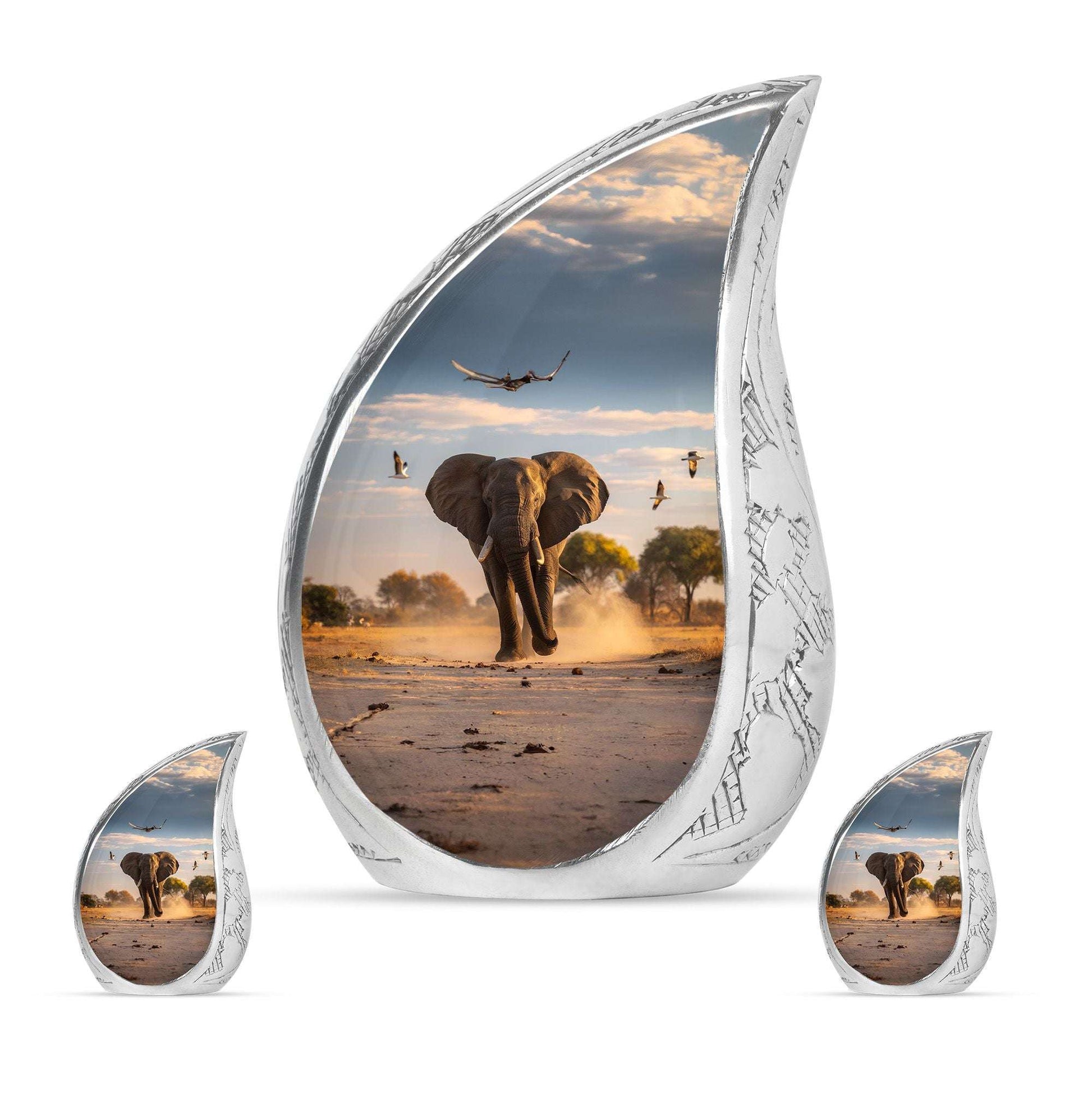 Elephant Theme Large Urn With 2 Keepsake Urn