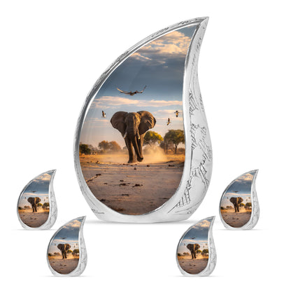 Elephant Theme Large Urn With 4 Keepsake Urn