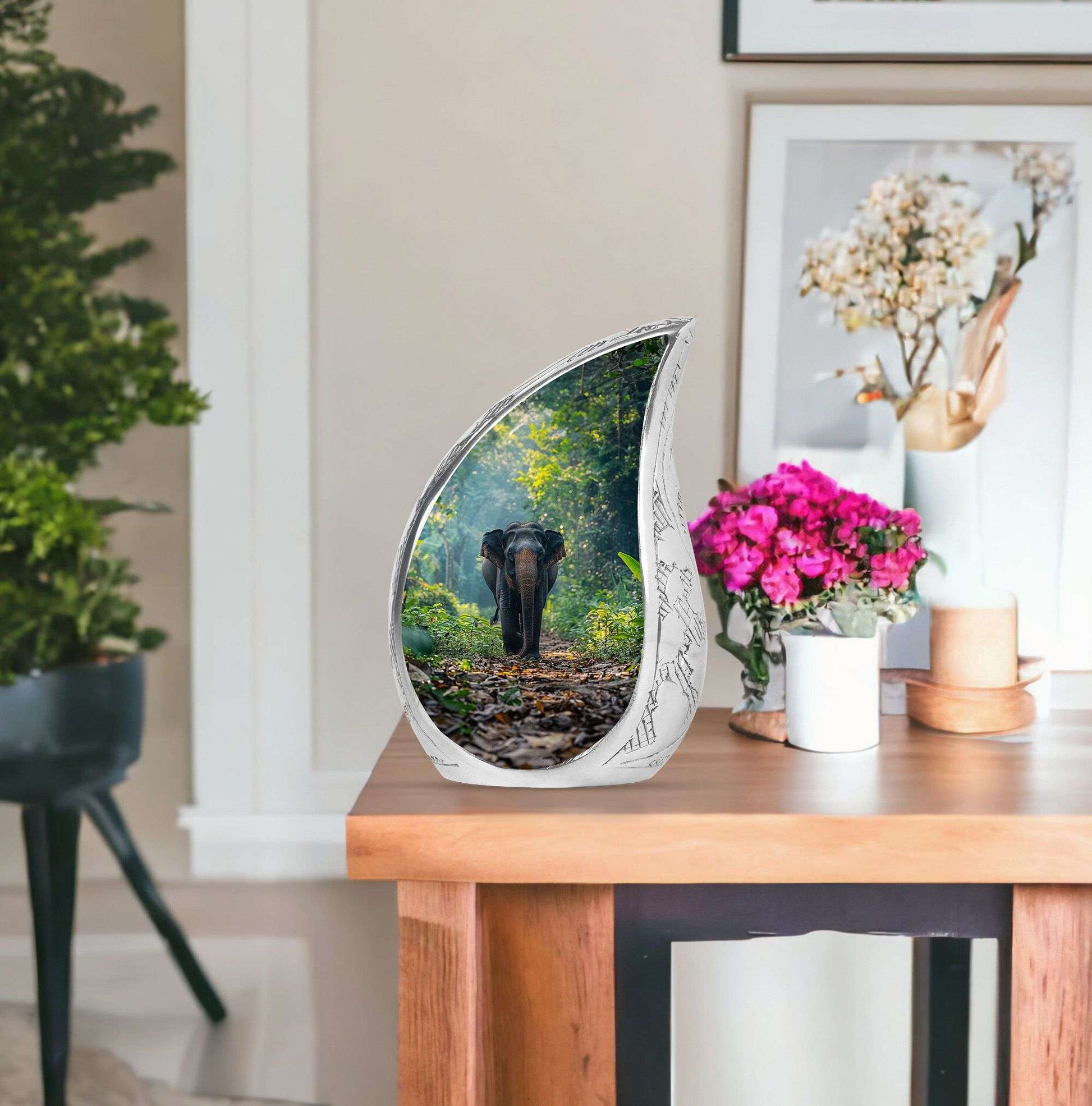 Elephant Theme Large Urn With 1 Keepsake Urn