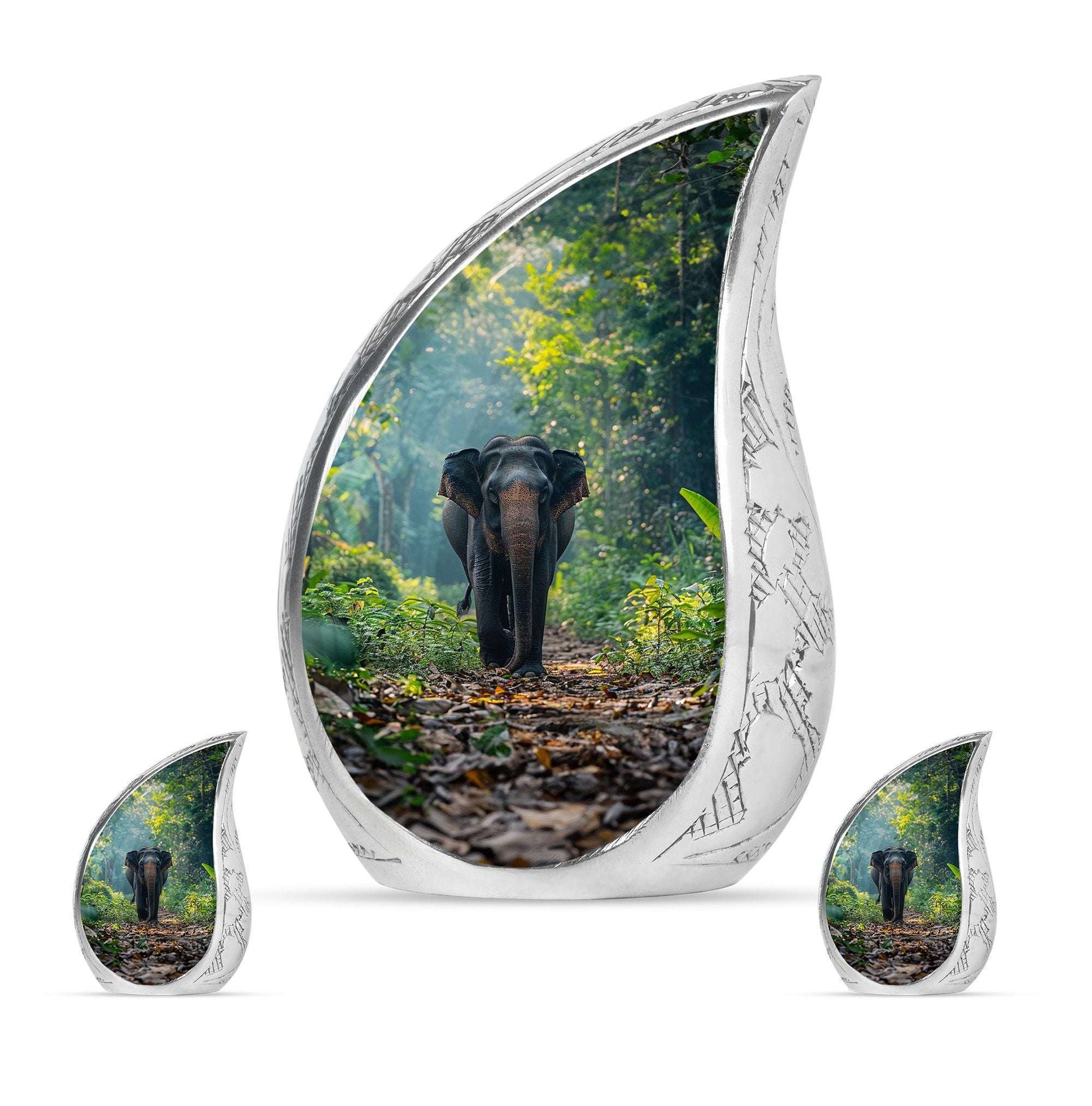 Elephant Theme Large Urn With 2 Keepsake Urn