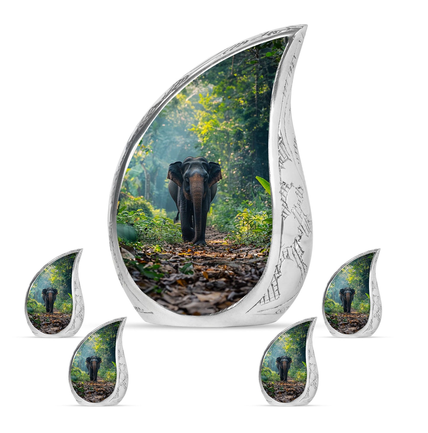Elephant Theme Large Urn With 4 Keepsake Urn