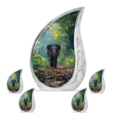 Elephant Theme Large Urn With 4 Keepsake Urn