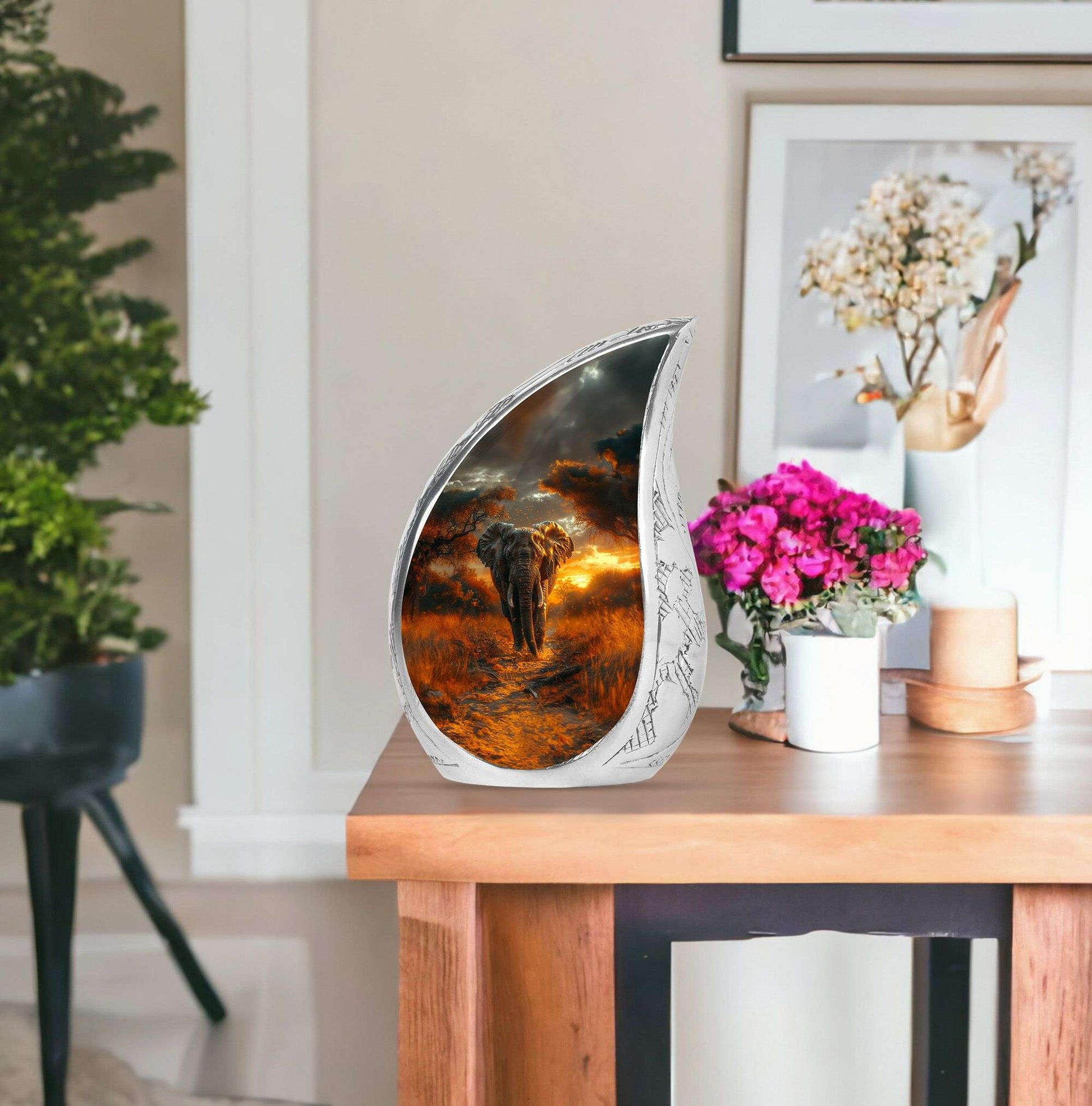 Elephant Theme Large Urn With 1 Keepsake Urn