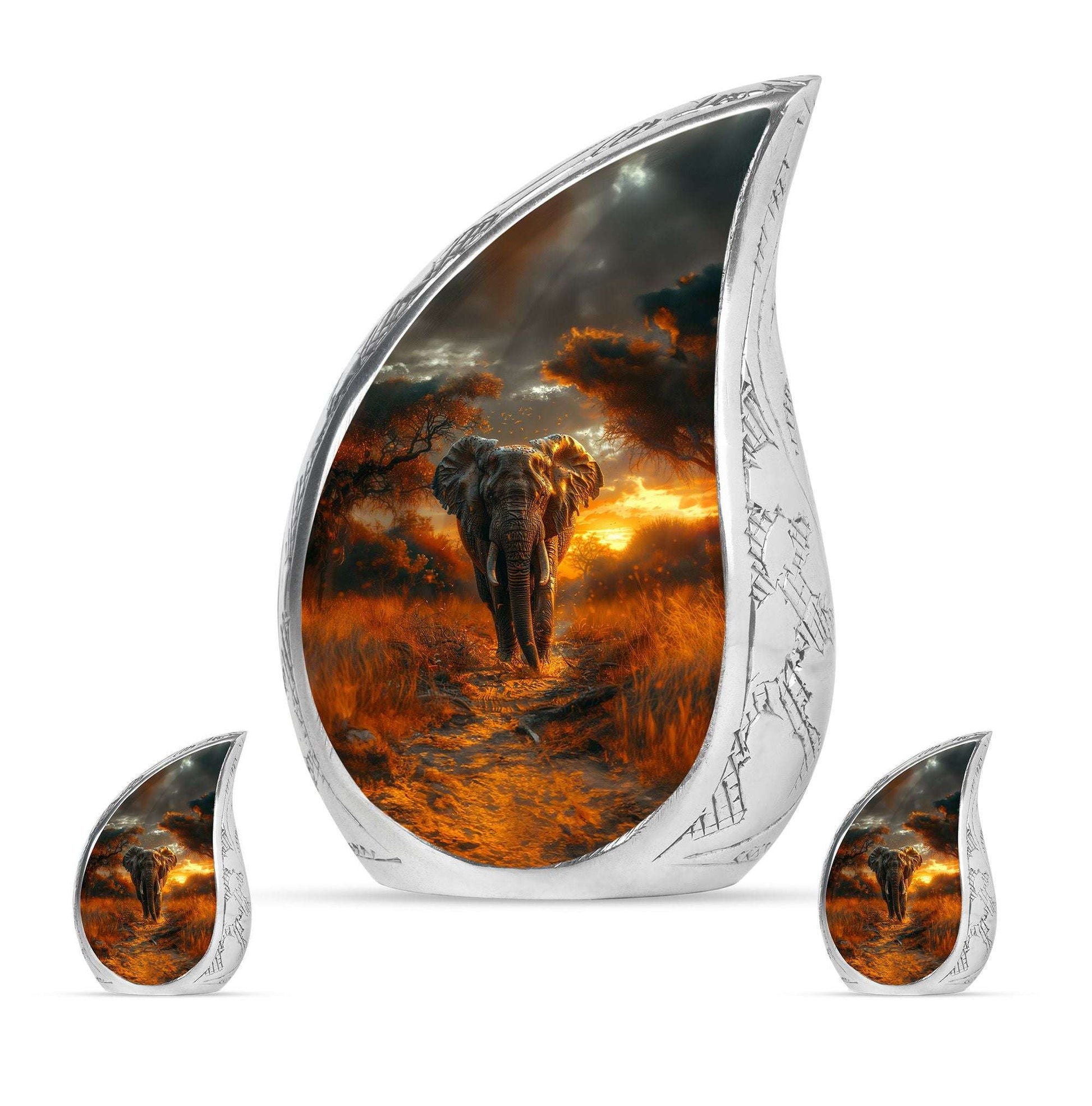 Elephant Theme Large Urn With 2 Keepsake Urn