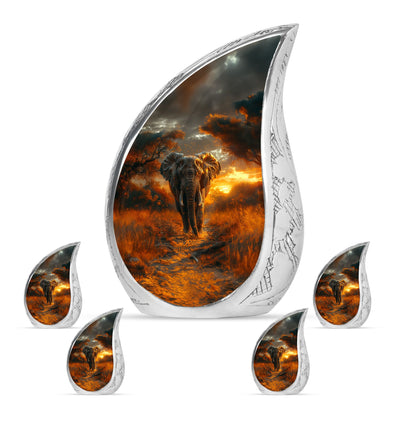 Elephant Theme Large Urn With 4 Keepsake Urn