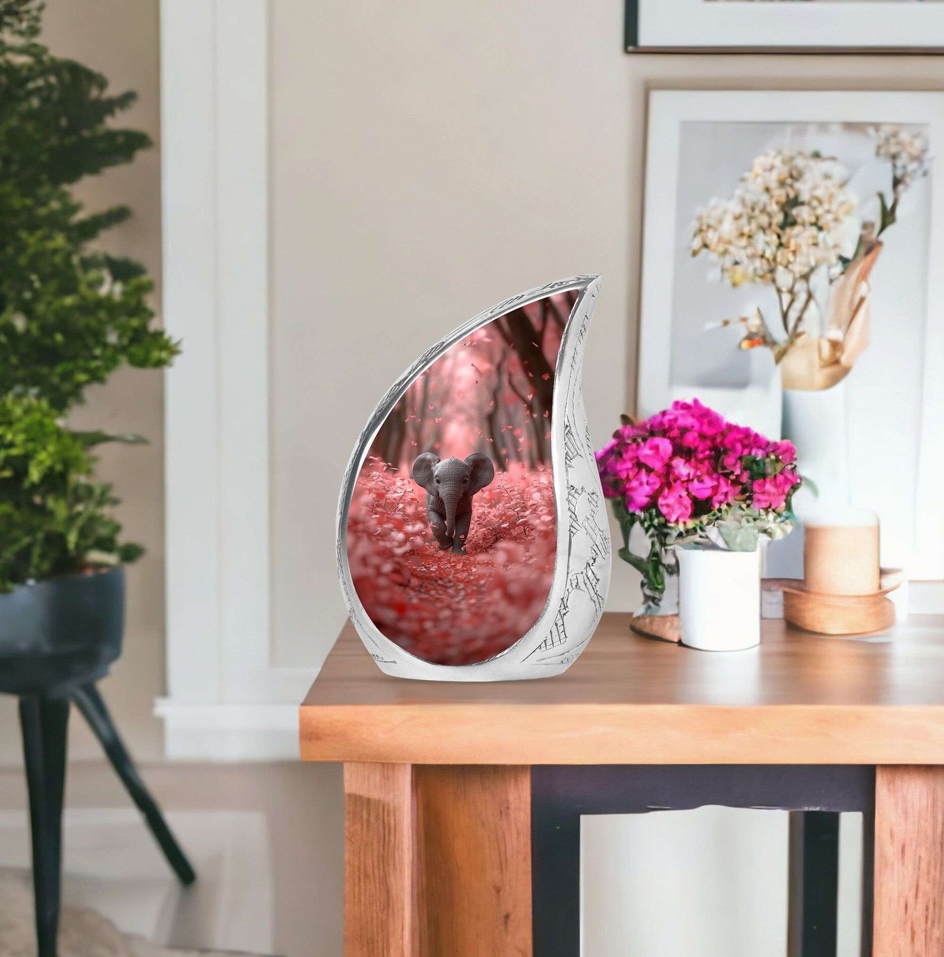 Elephant Theme Large Urn With 1 Keepsake Urn