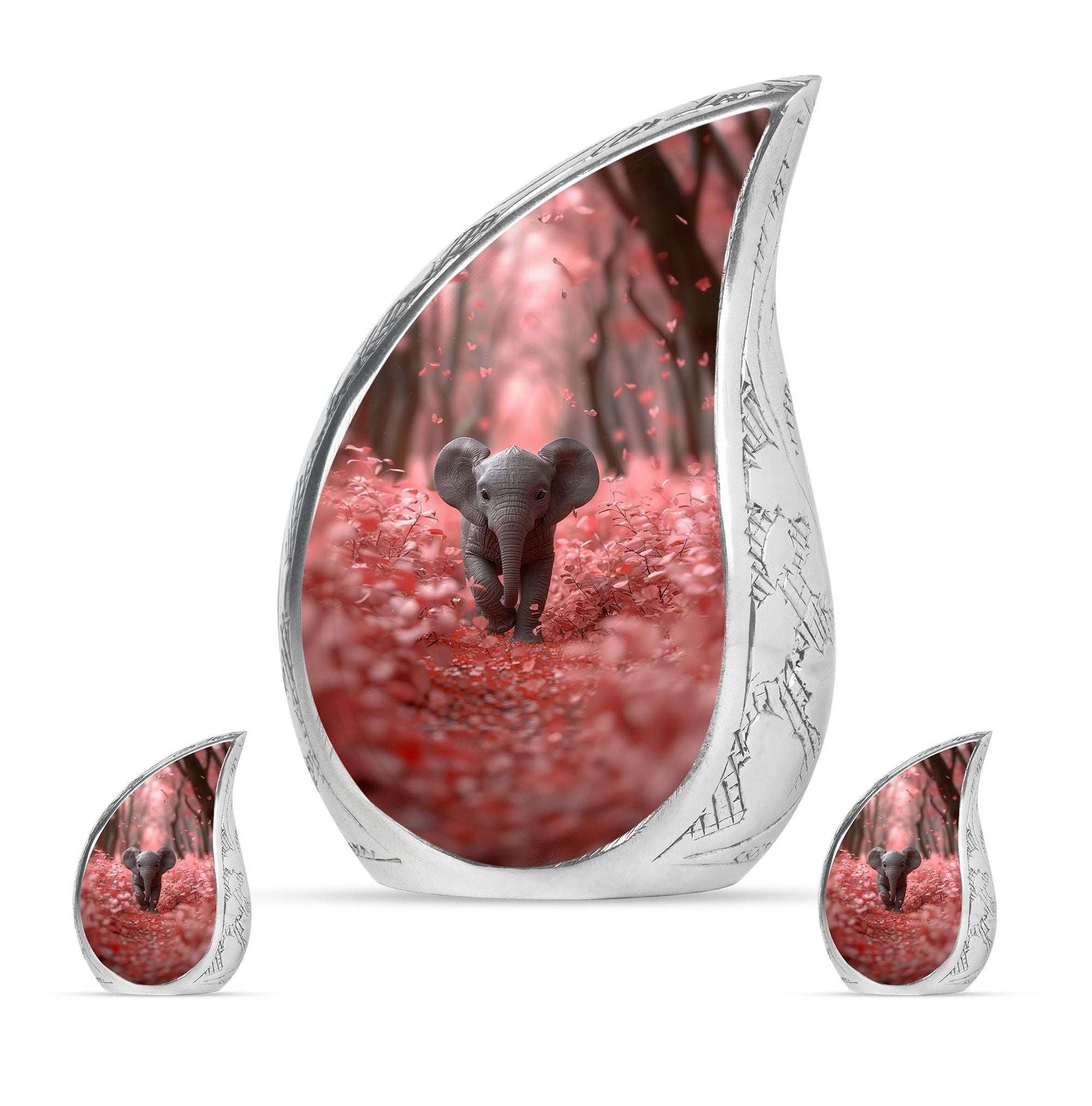 Elephant Theme Large Urn With 2 Keepsake Urn