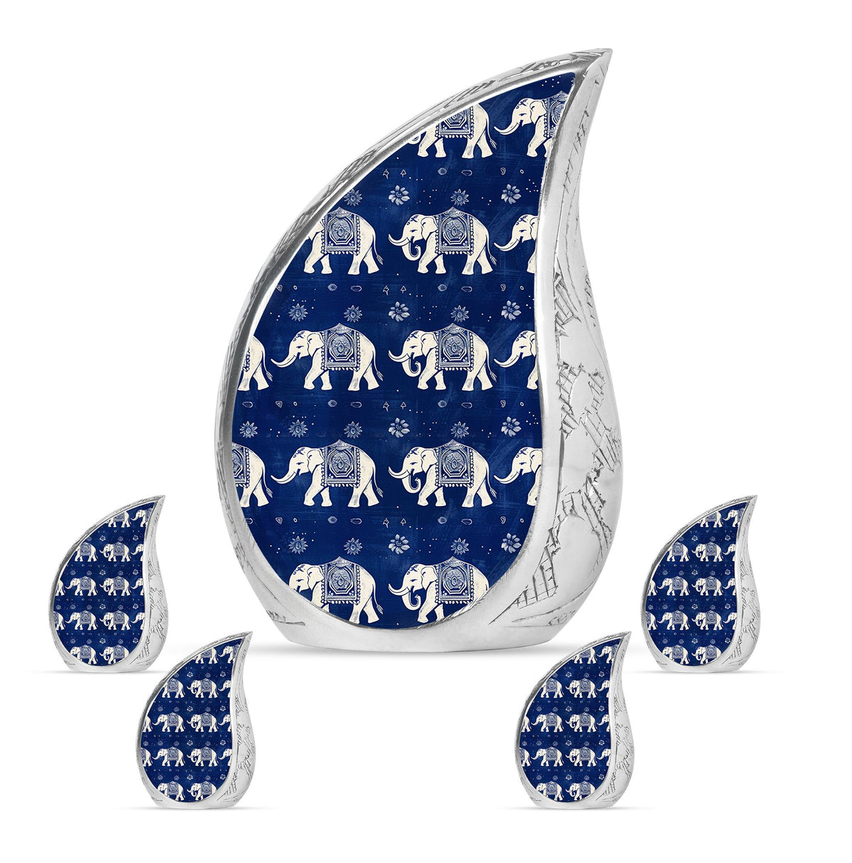 Elephant Family Theme Large Urn With 4 Keepsake Urn