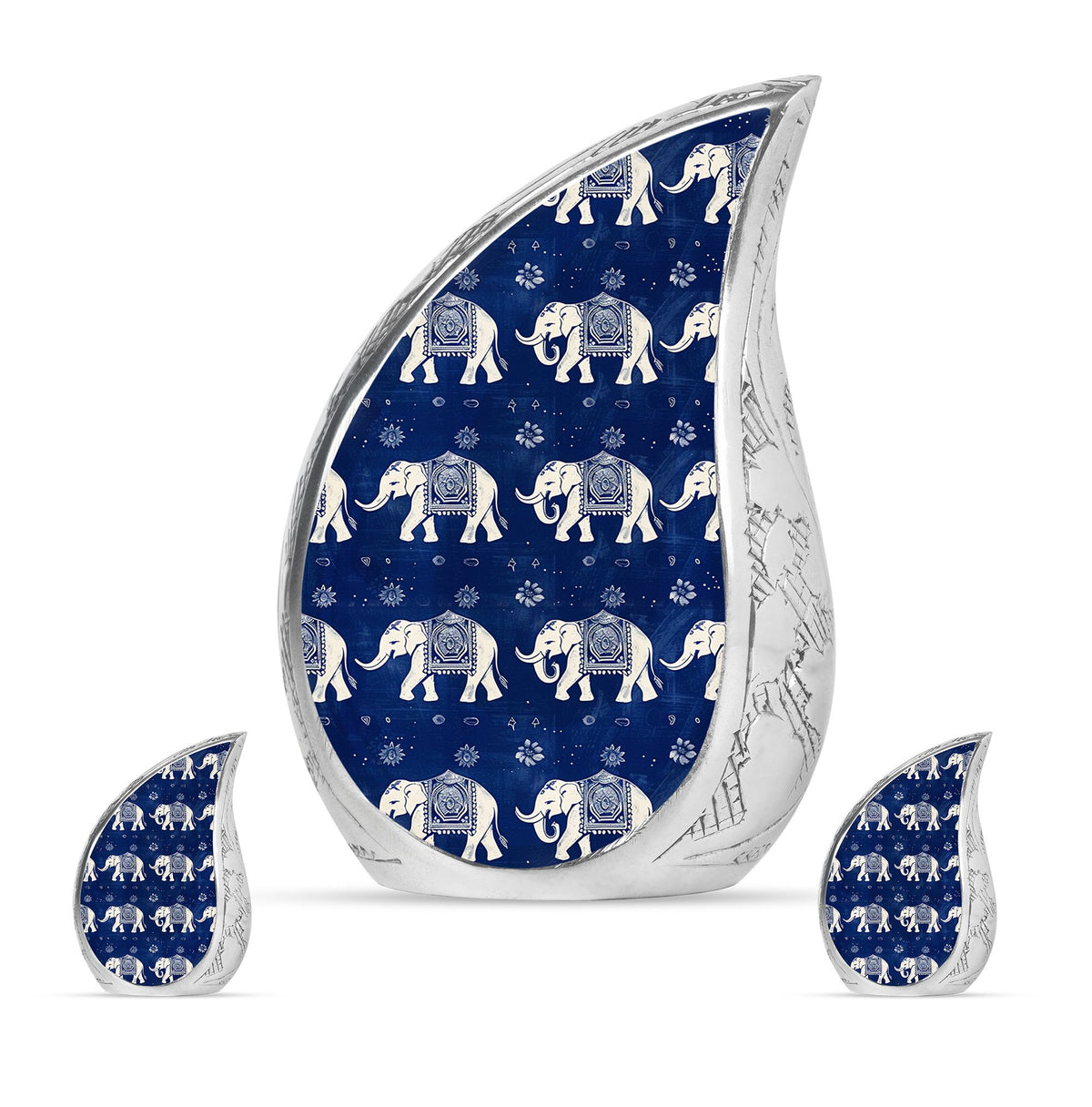Elephant Family Theme Large Urn With 2 Keepsake Urn