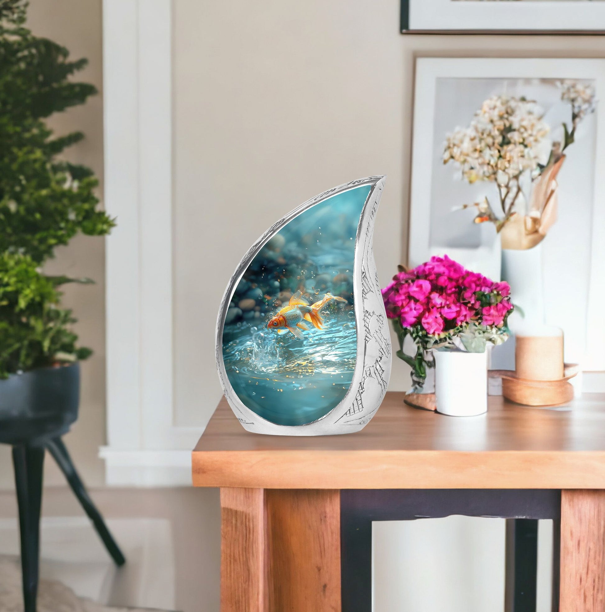 Gold Fish Theme Large Urn With 1 Keepsake Urn