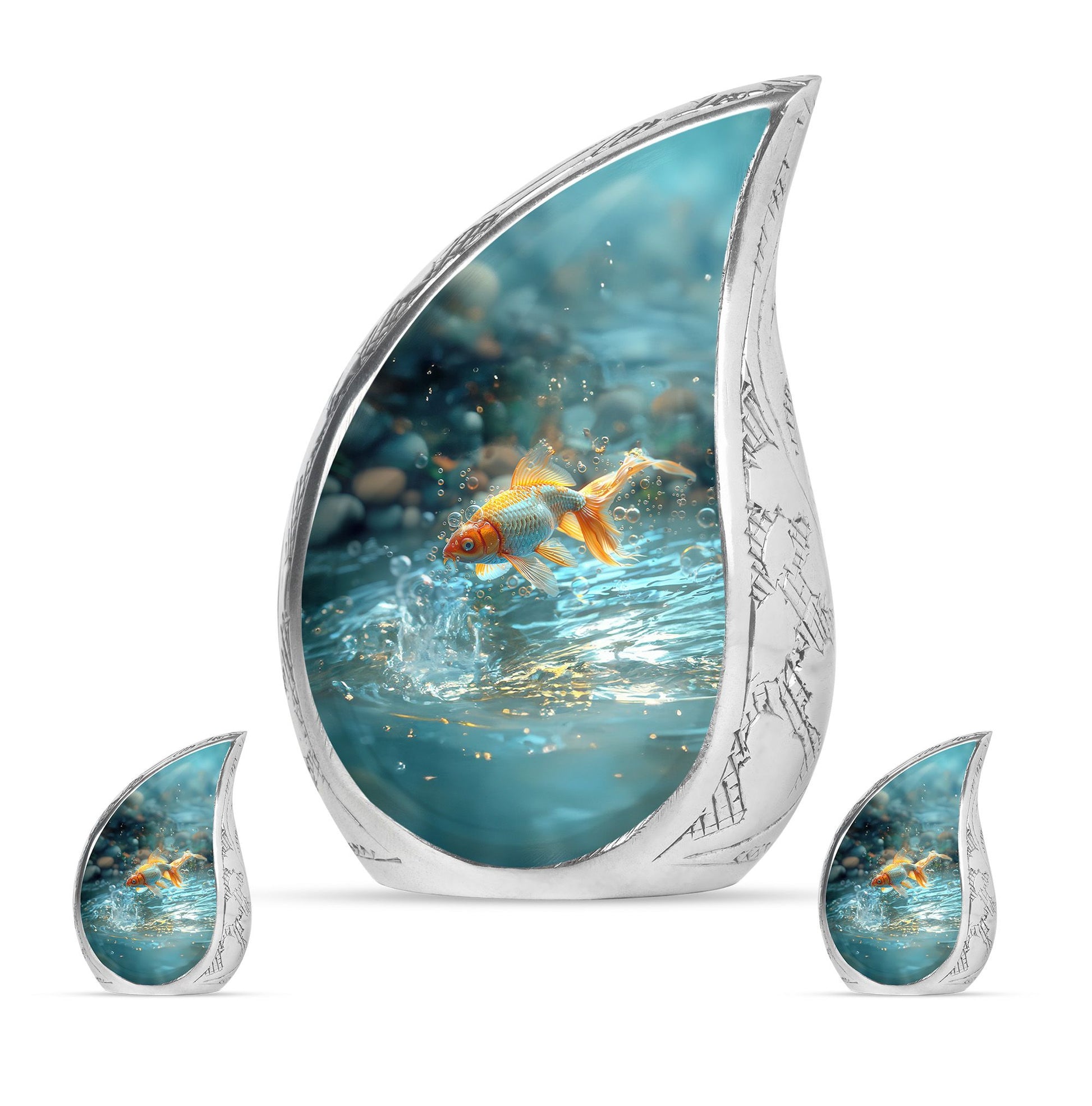 Gold Fish Theme Large Urn With 2 Keepsake Urn