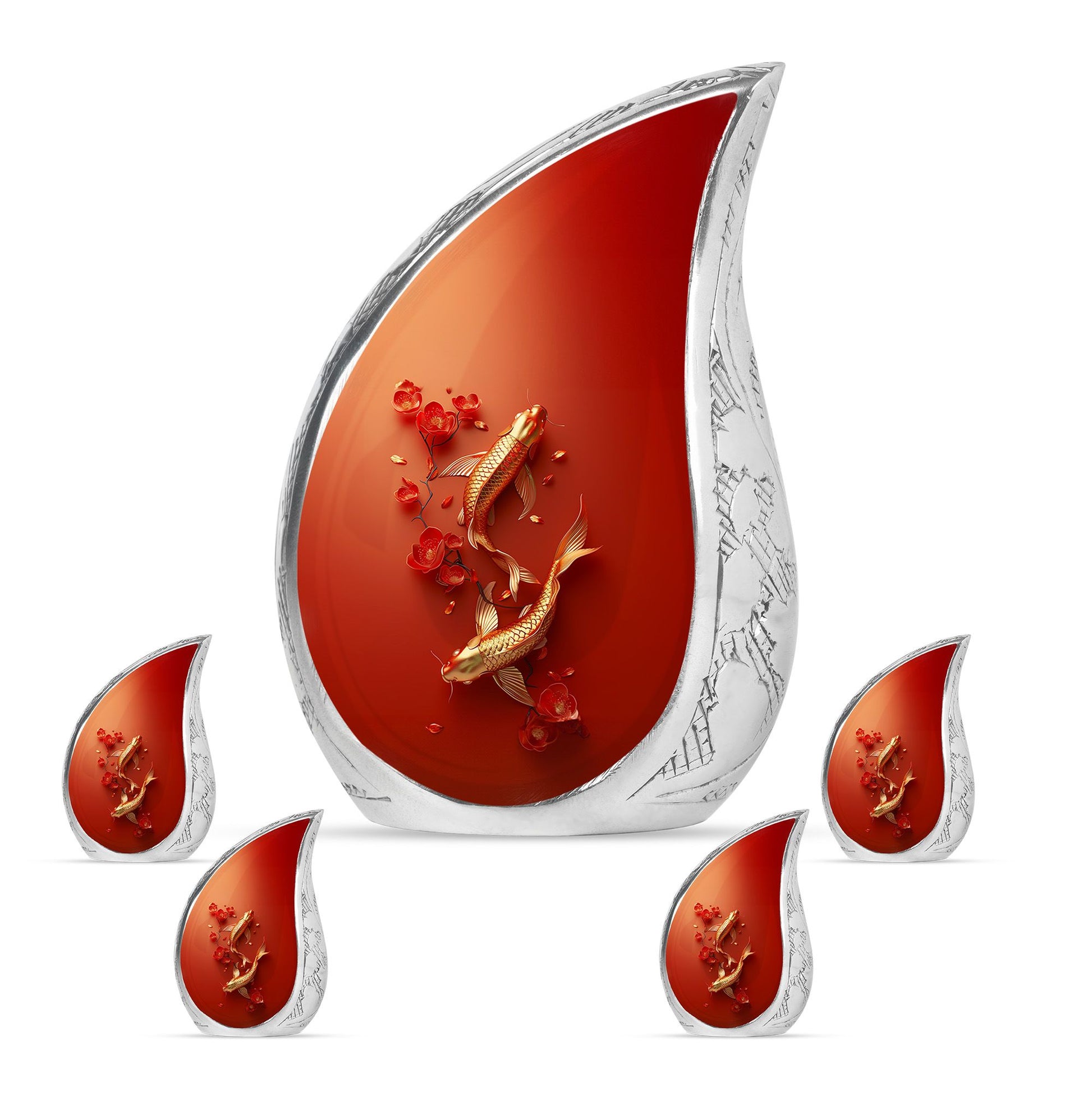 Gold Fish Theme Large Urn With 4 Keepsake Urn