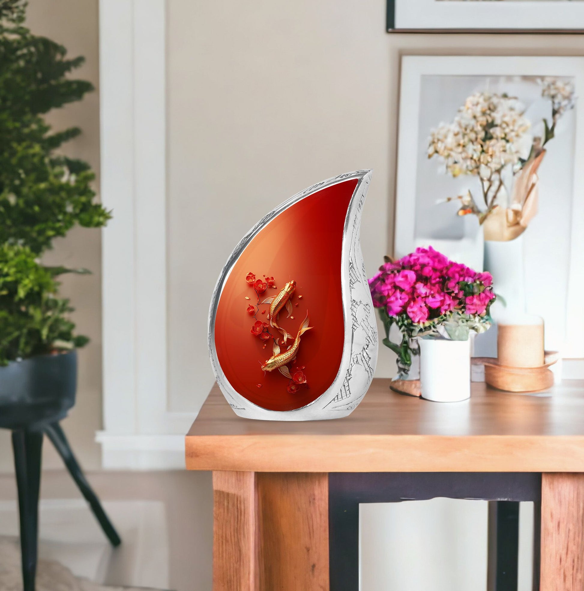 Gold Fish Theme Large Urn With 1 Keepsake Urn