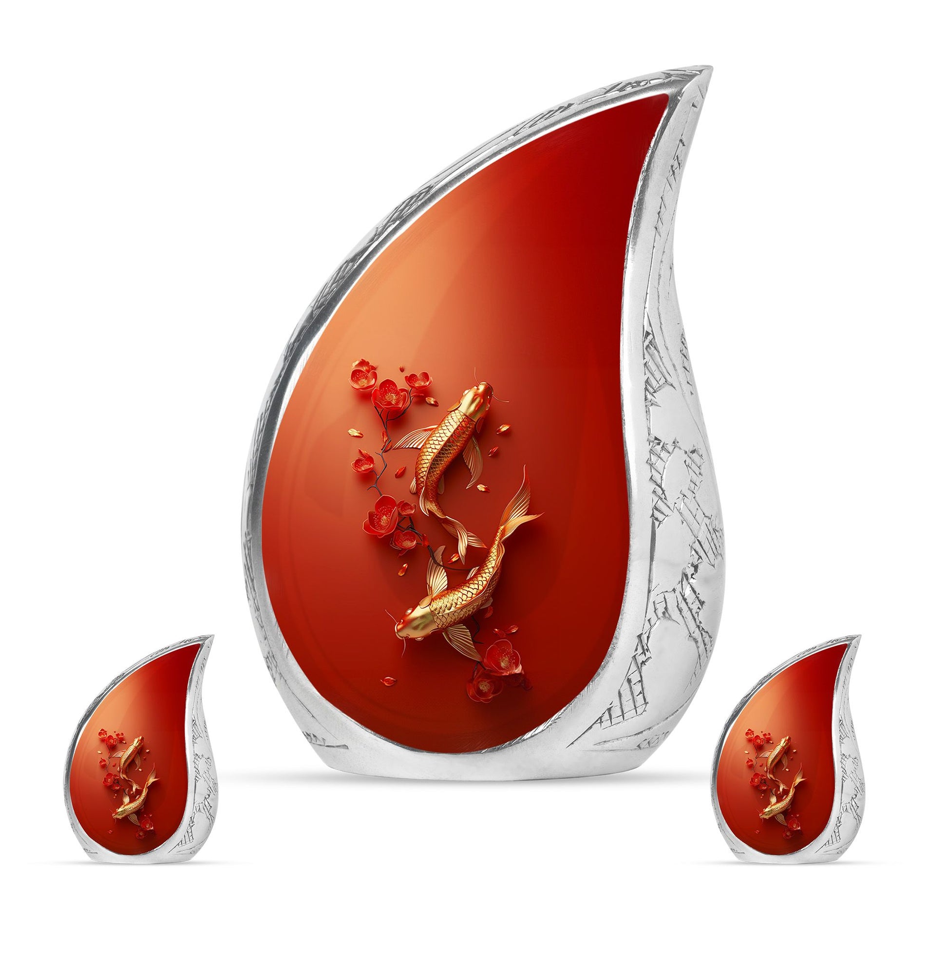 Gold Fish Theme Large Urn With 2 Keepsake Urn