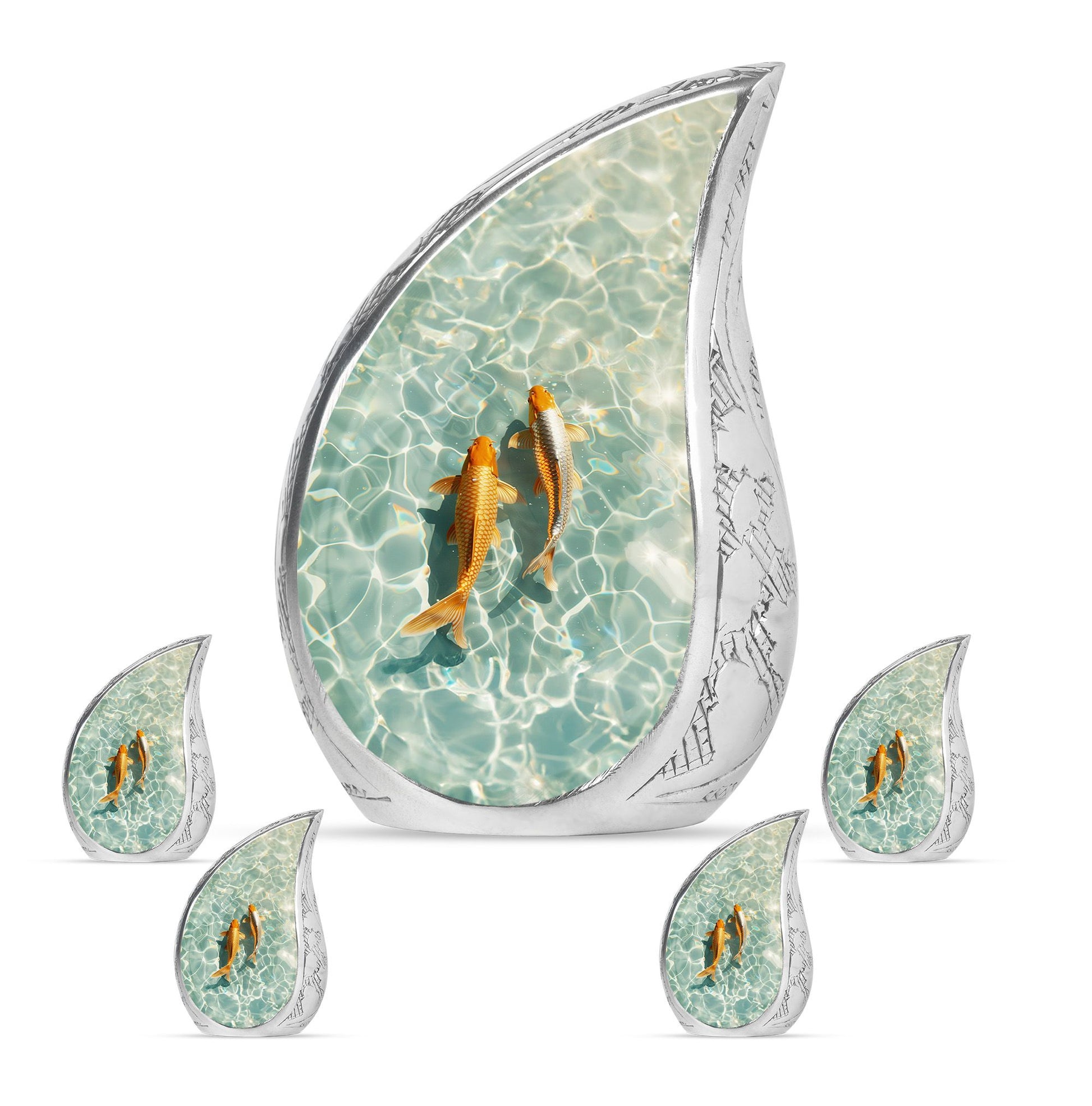 Gold Fish Theme Large Urn With 4 Keepsake Urn