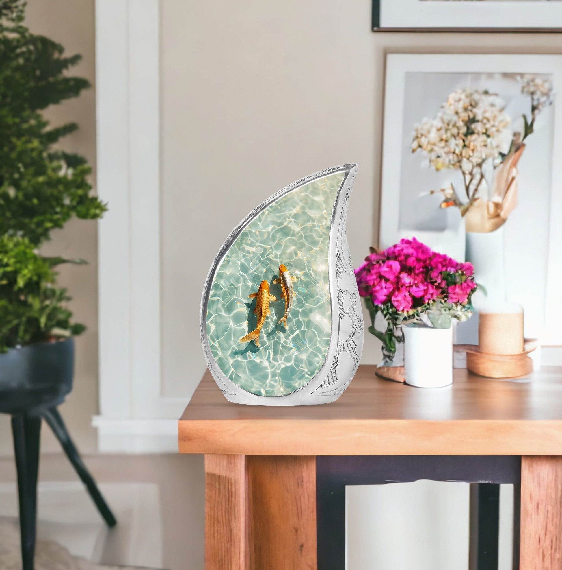 Gold Fish Theme Large Urn With 1 Keepsake Urn