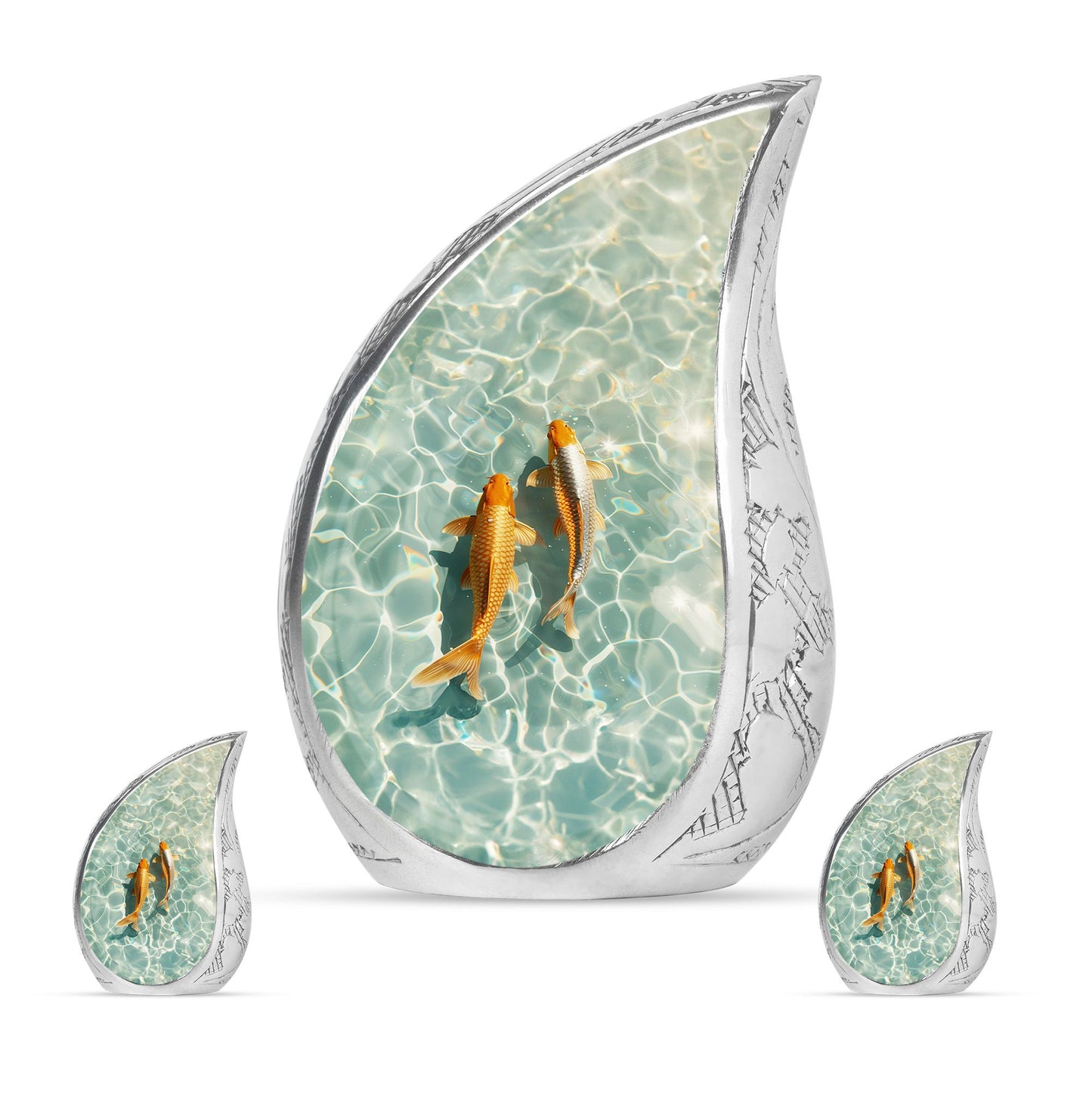 Gold Fish Theme Large Urn With 2 Keepsake Urn