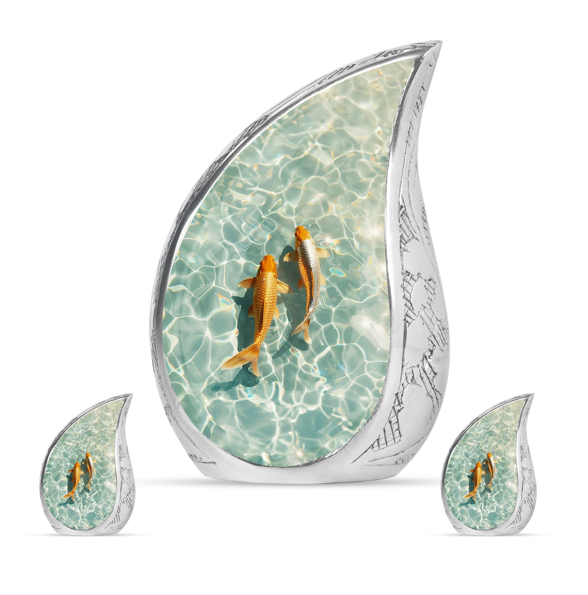 Gold Fish Theme Large Urn With 2 Keepsake Urn