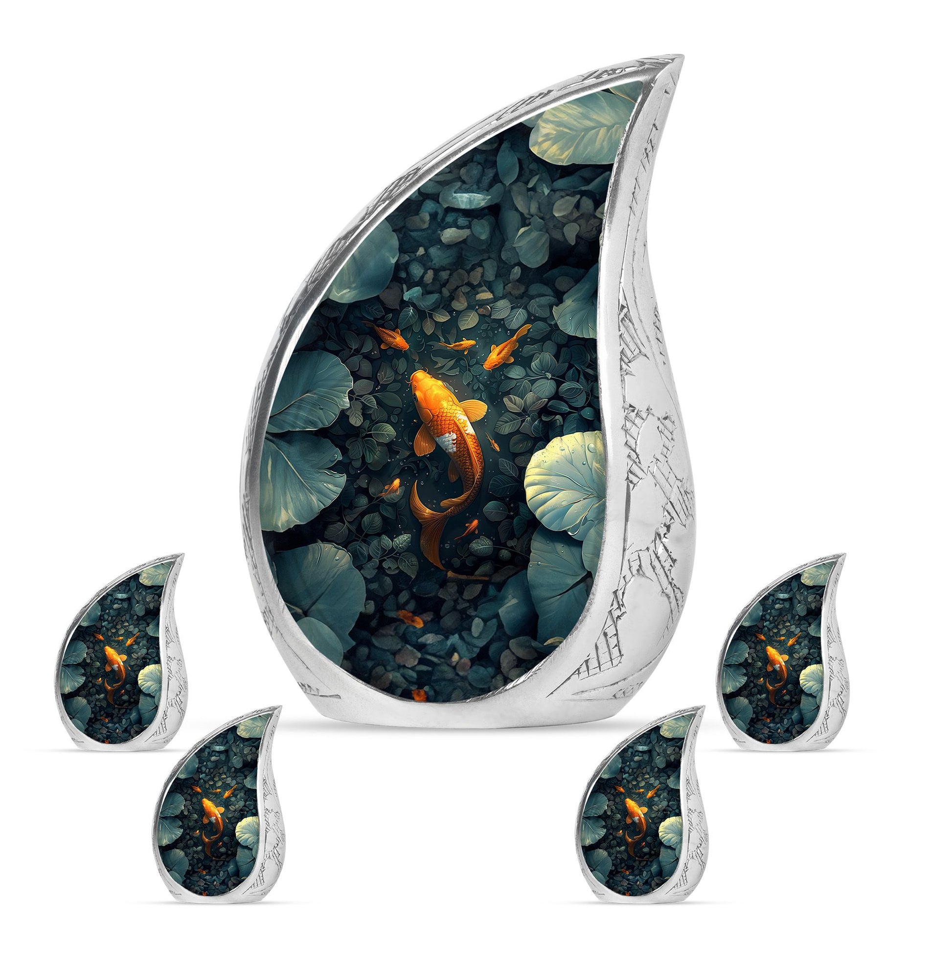 Gold Fish Theme Large Urn With 4 Keepsake Urn