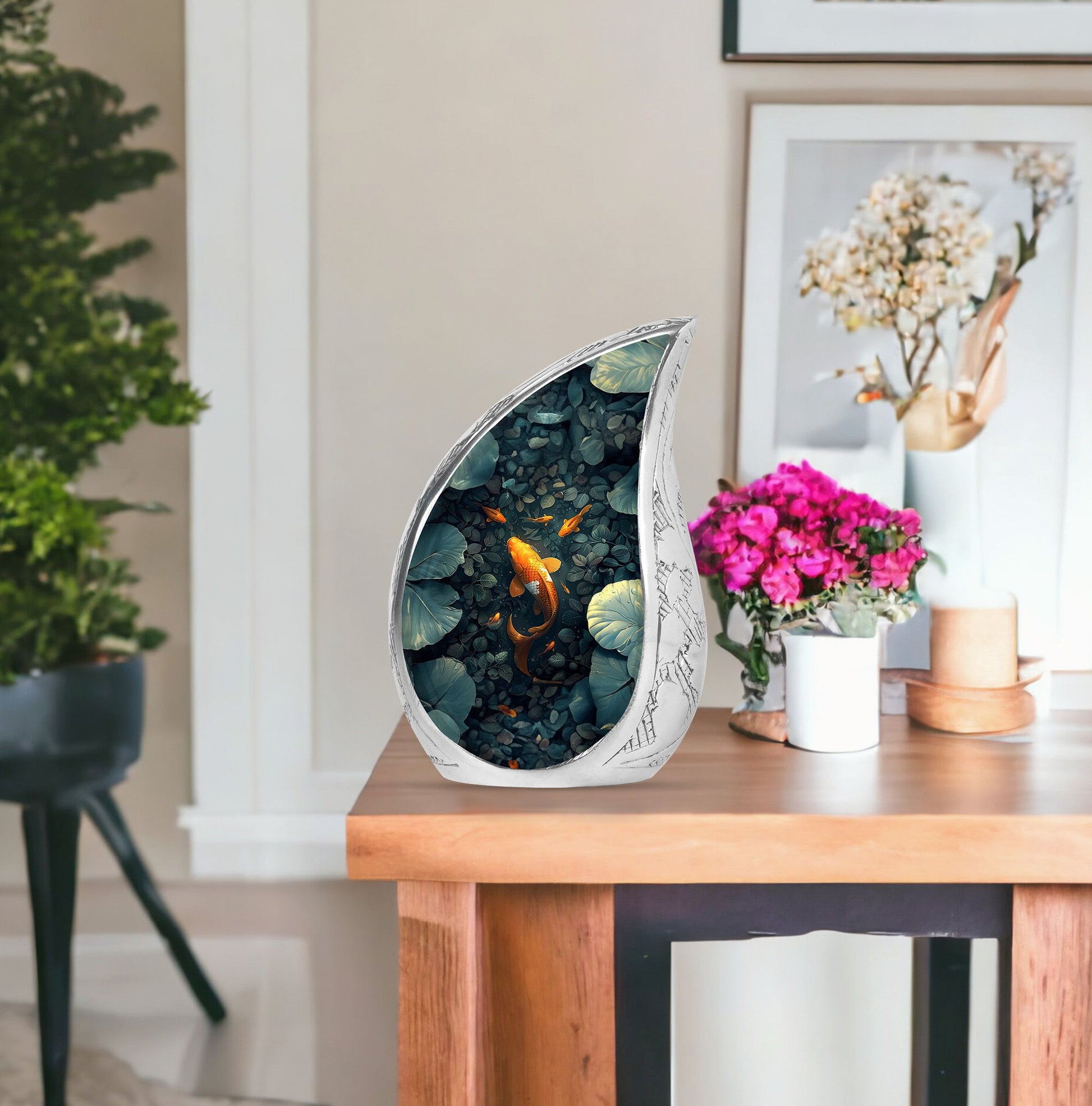 Gold Fish Theme Large Urn With 1 Keepsake Urn