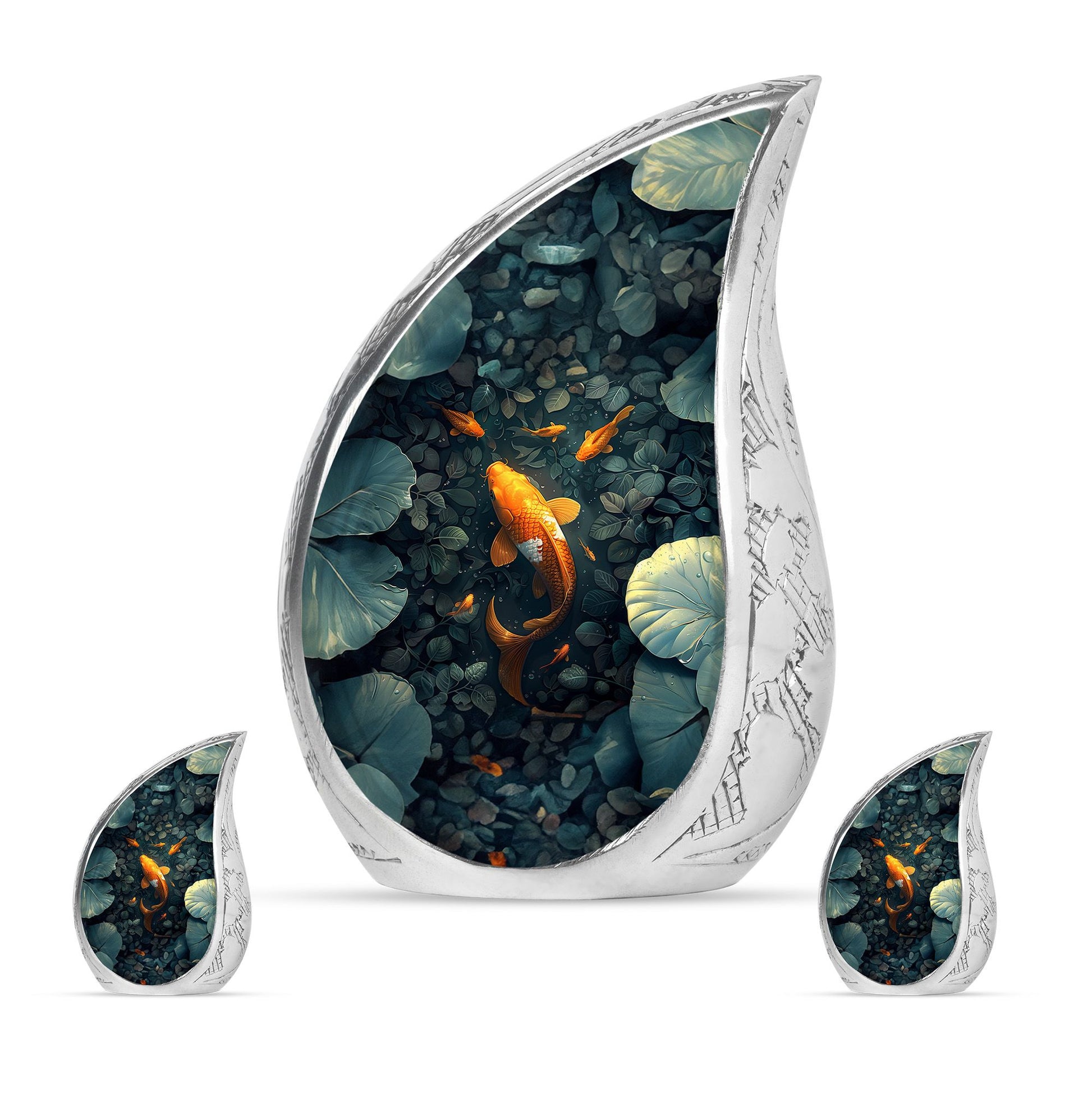 Gold Fish Theme Large Urn With 2 Keepsake Urn