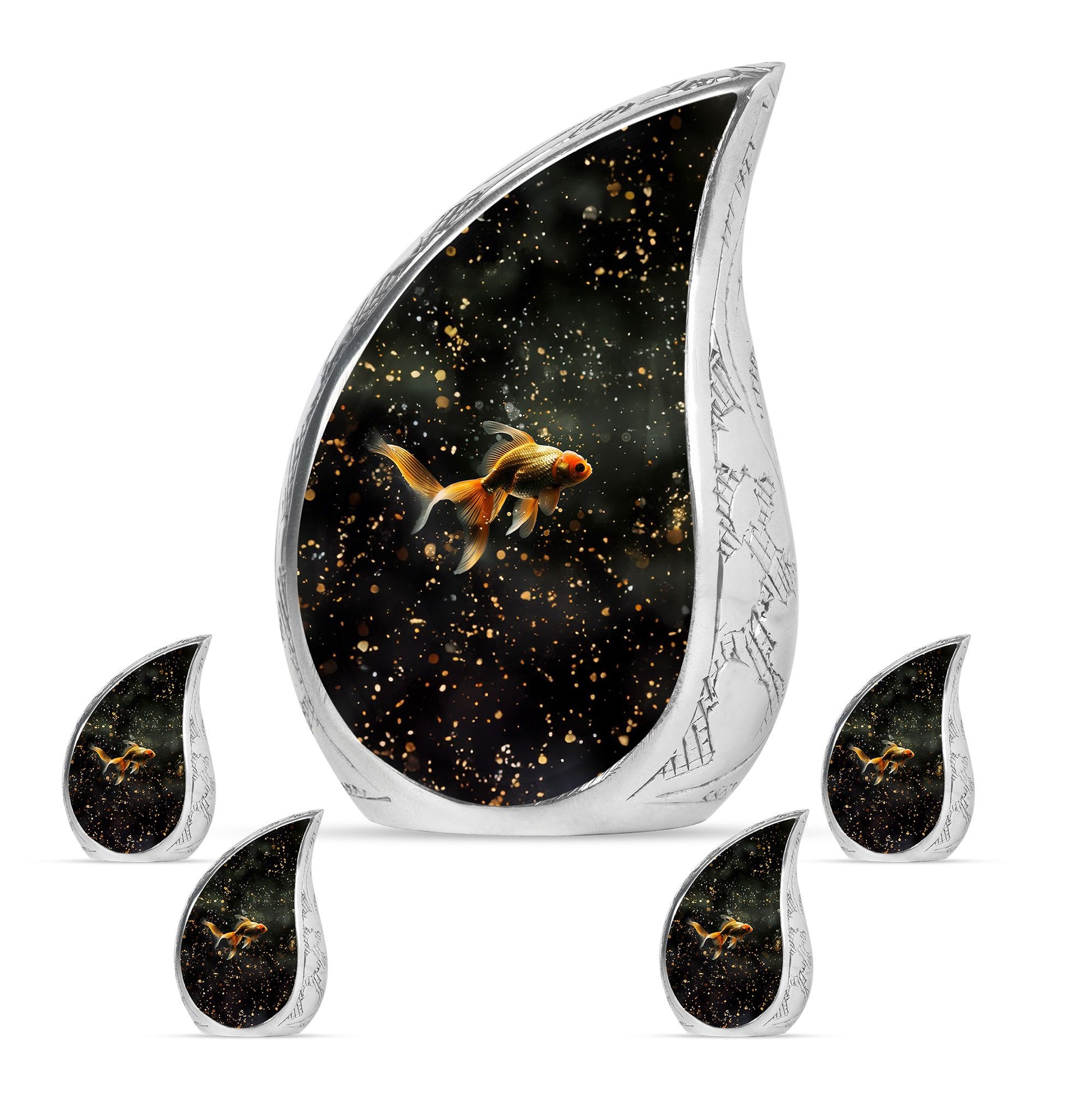 Gold Fish Theme Large Urn With 4 Keepsake Urn